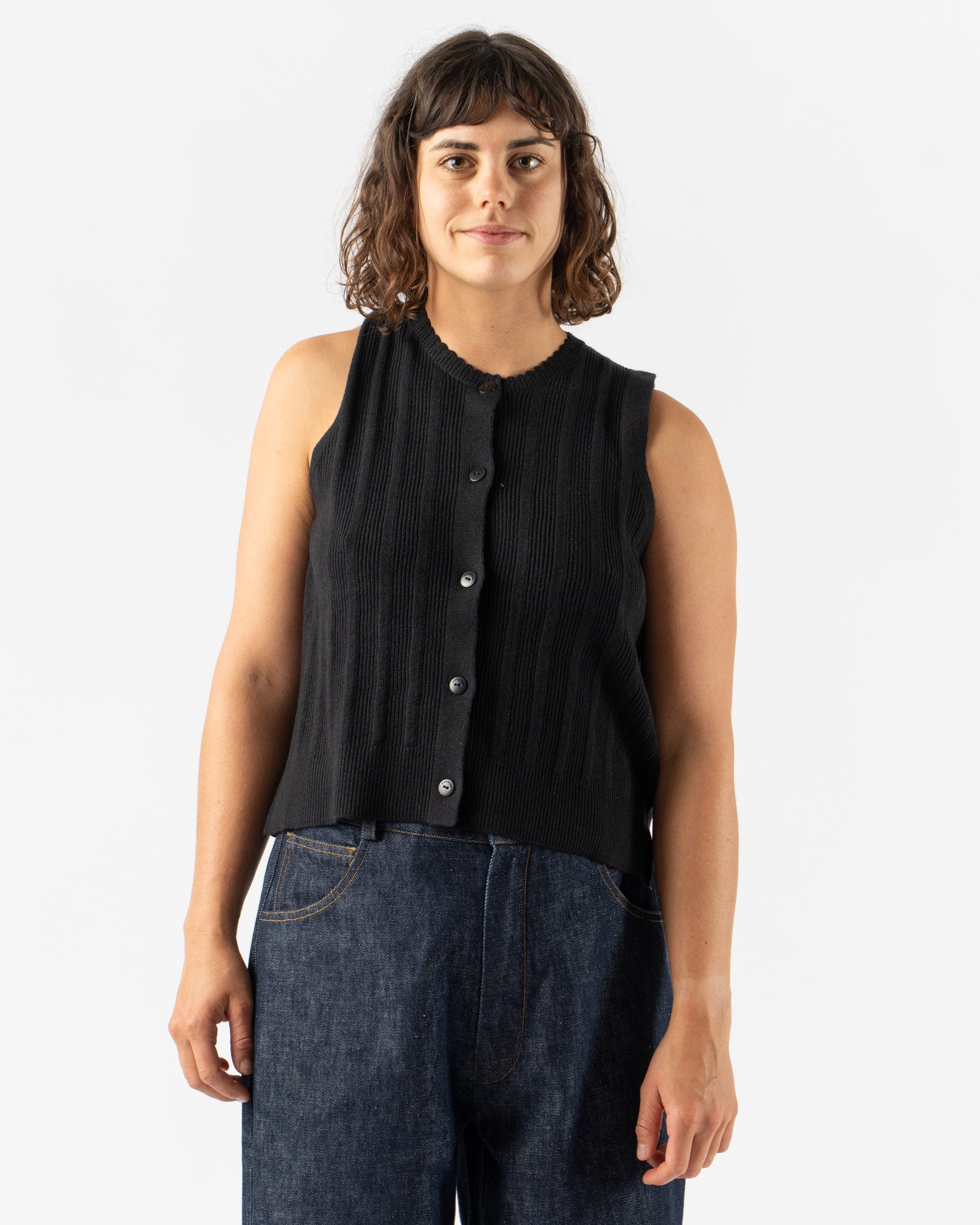 Cordera Merino Wool Ribbed Waistcoat in Black