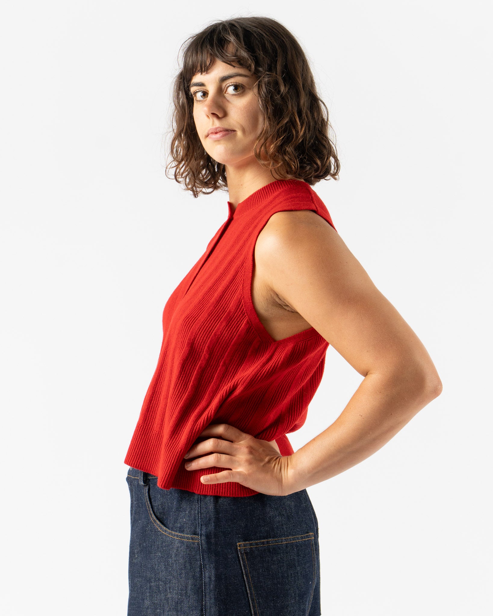 Cordera Merino Wool Ribbed Waistcoat in Red