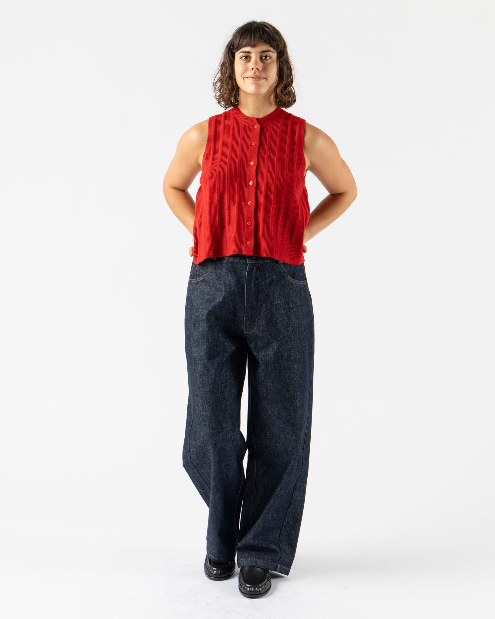 Cordera Merino Wool Ribbed Waistcoat in Red