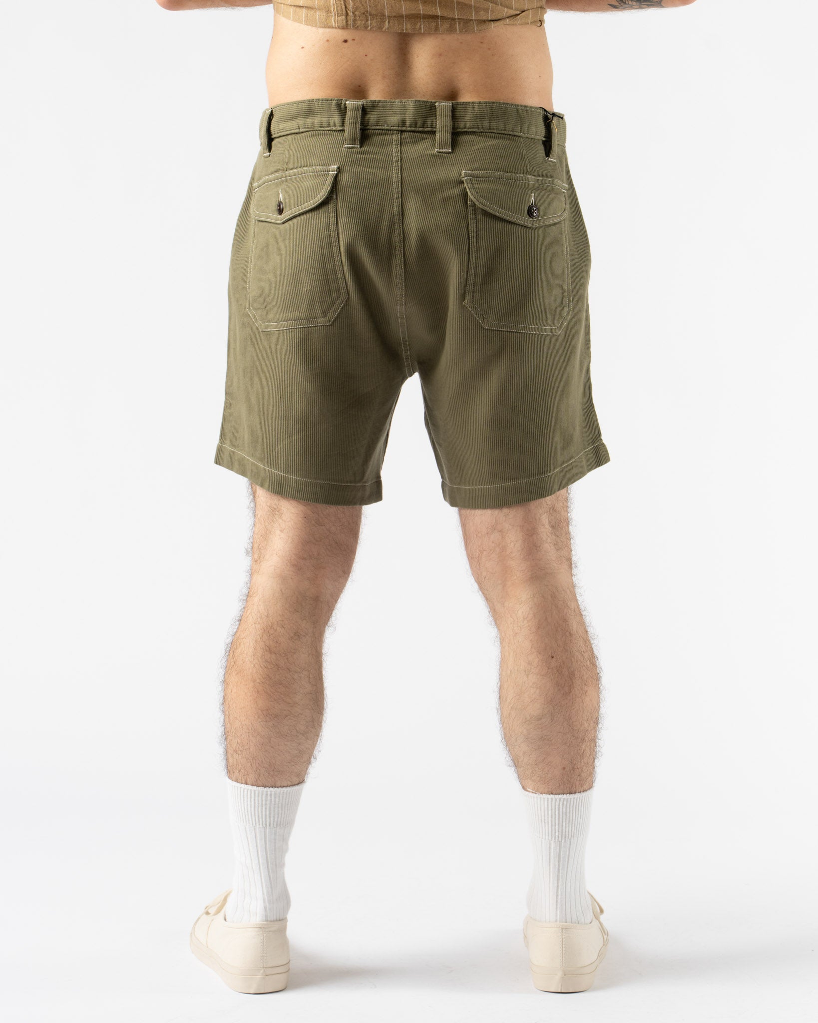 Corridor Bedford Cord Camp Pocket Shorts in Olive