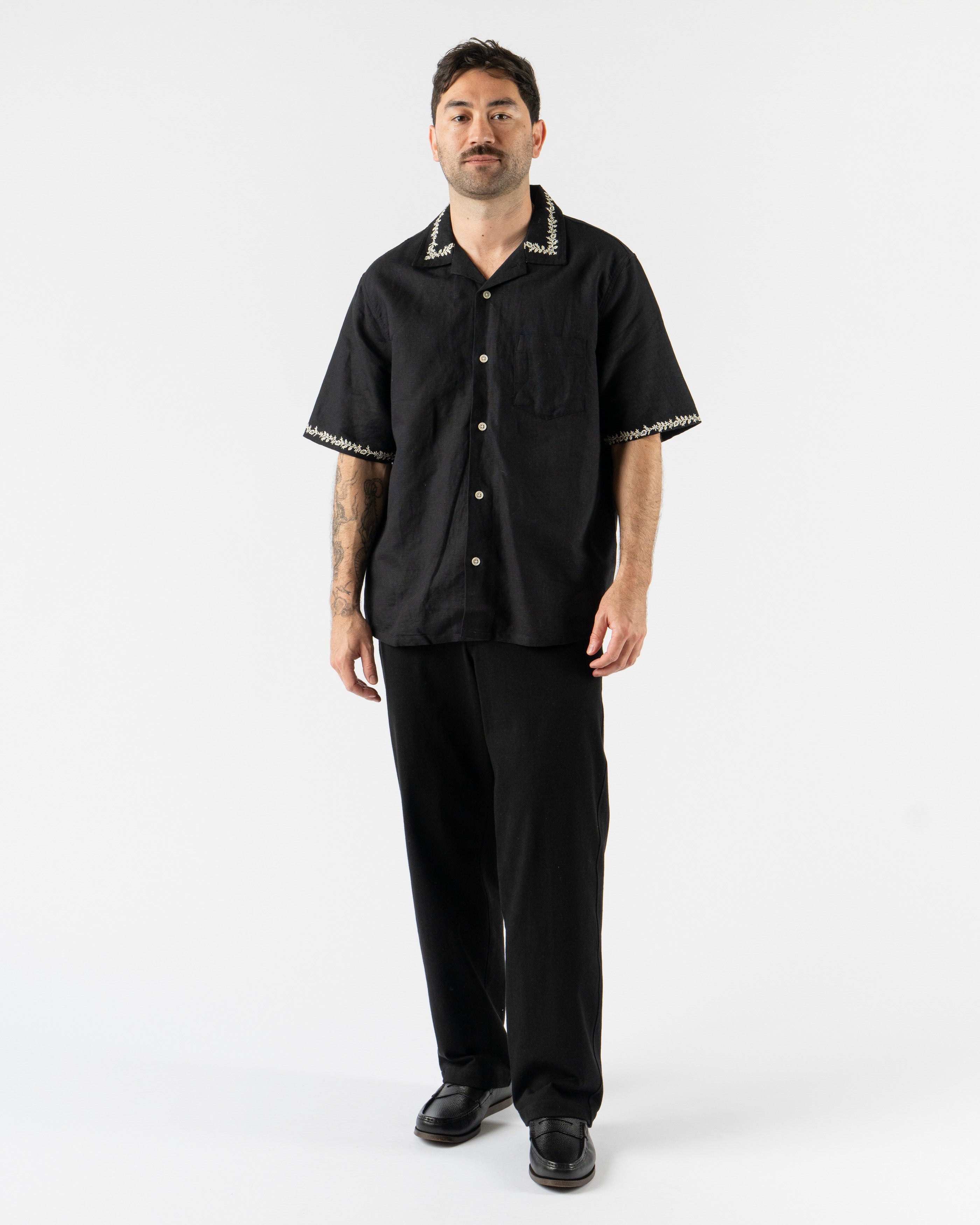 Corridor Elijah Embroidery SS Camp Shirt in Black