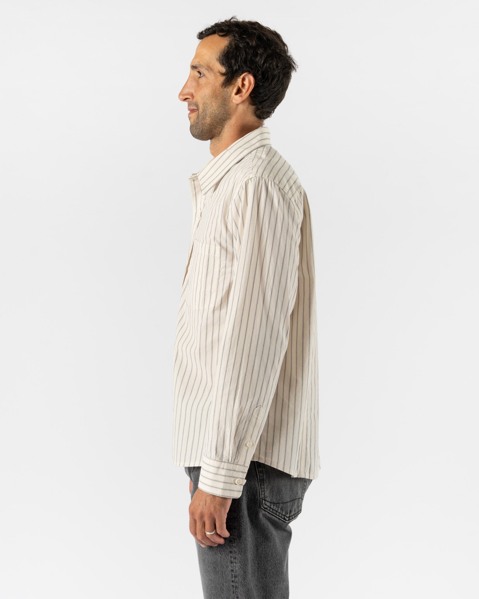Corridor Poplin Stripe Long Sleeve in Natural
