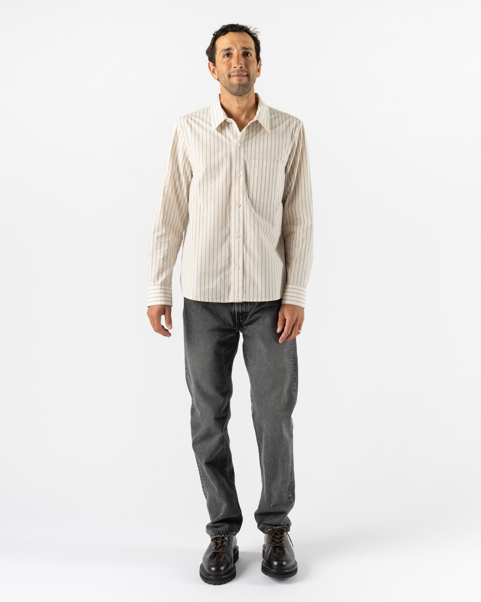 Corridor Poplin Stripe Long Sleeve in Natural