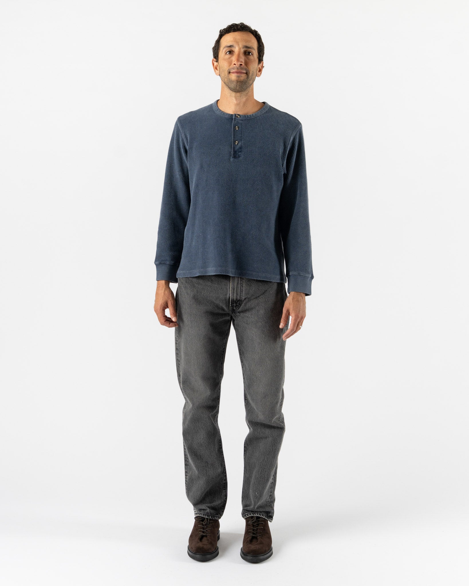 Corridor Waffle Henley in Navy