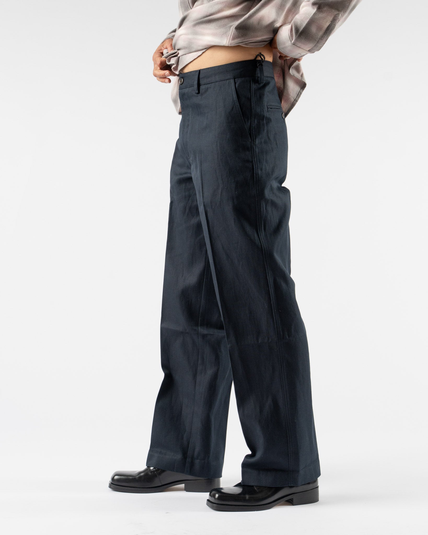 Aaron Levine Cotton Linen Flat Front Pant in Deep Navy