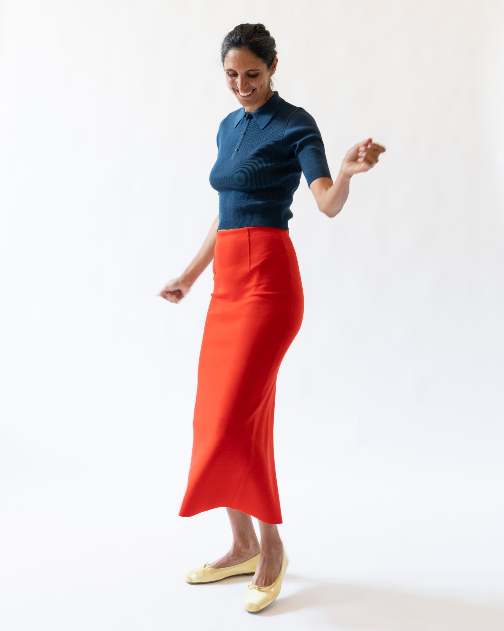 Auralee Cotton Silk Stretch Double Face Knit Skirt in Red
