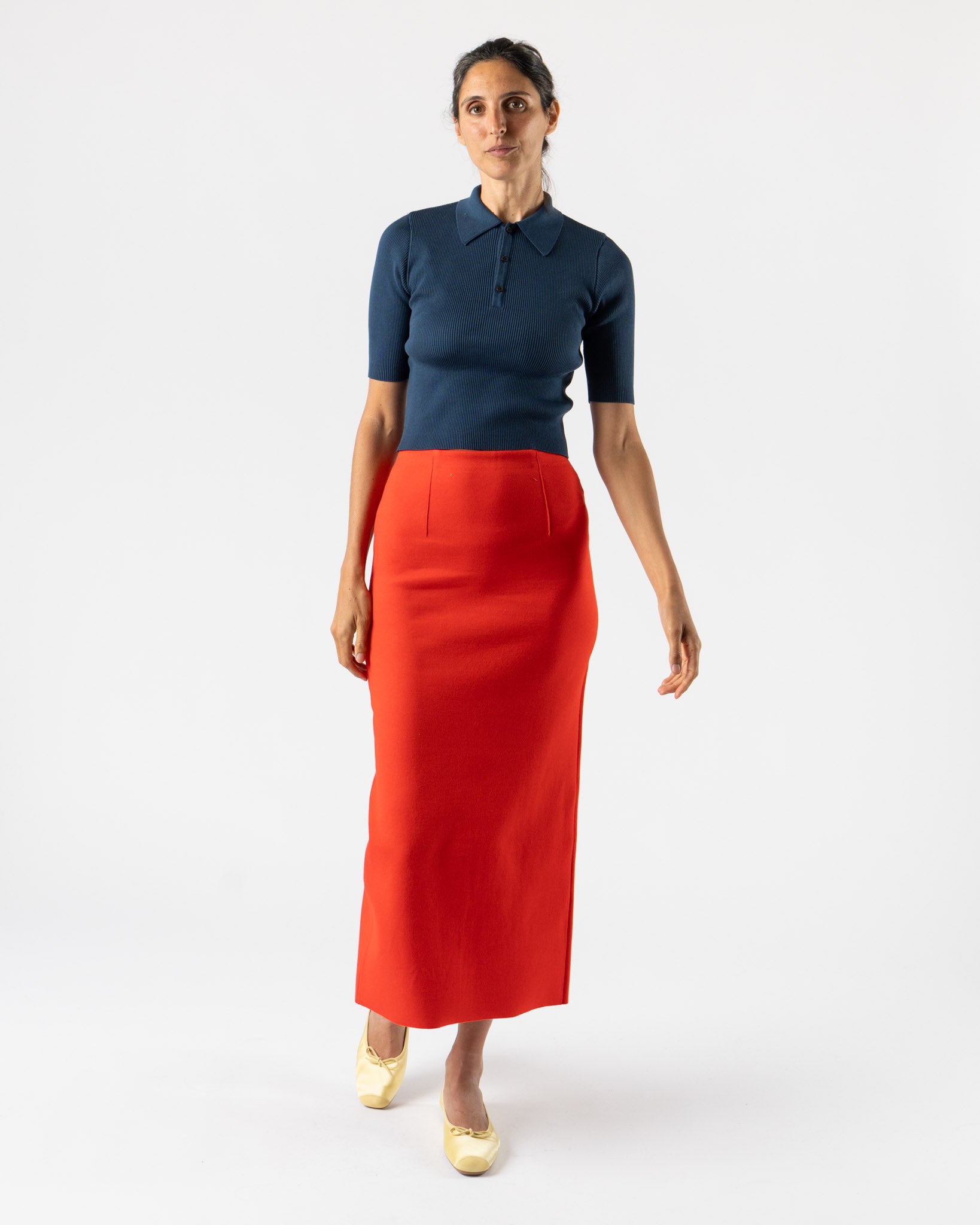 Auralee Cotton Silk Stretch Double Face Knit Skirt in Red