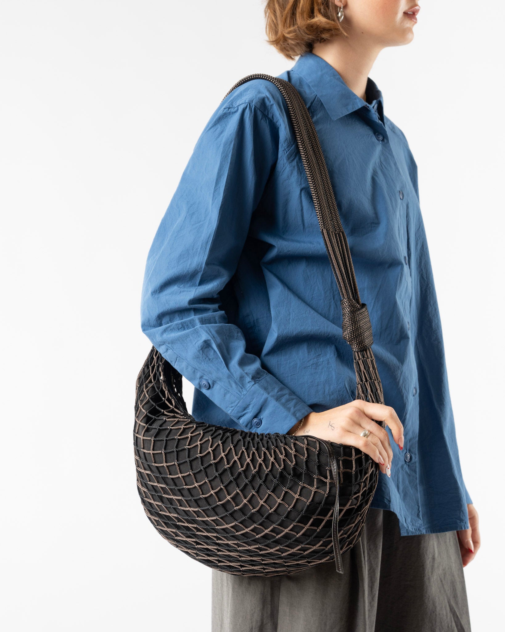 Lemaire Chevron Marron Glacé Croissant Filt Bag