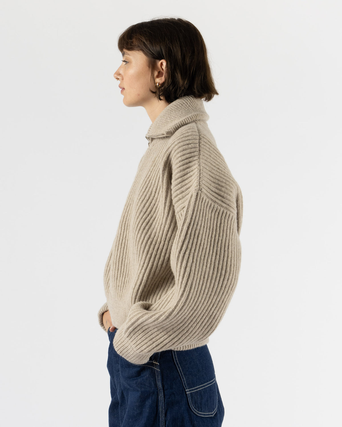 &Daughter Rowan Rib Half Zip in Oat