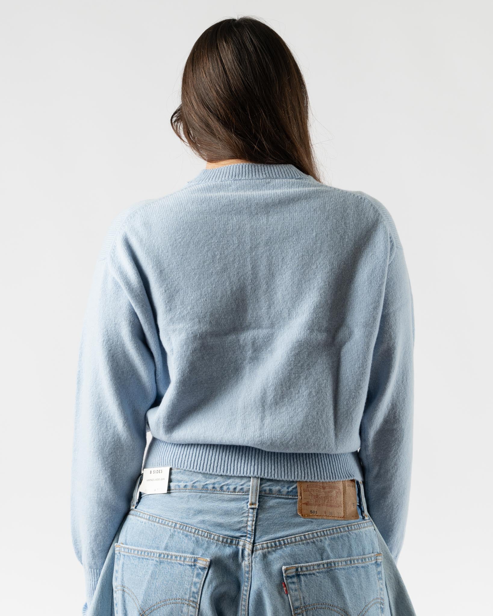 &Daughter Ada Geelong Crewneck Cardigan in Pale Blue