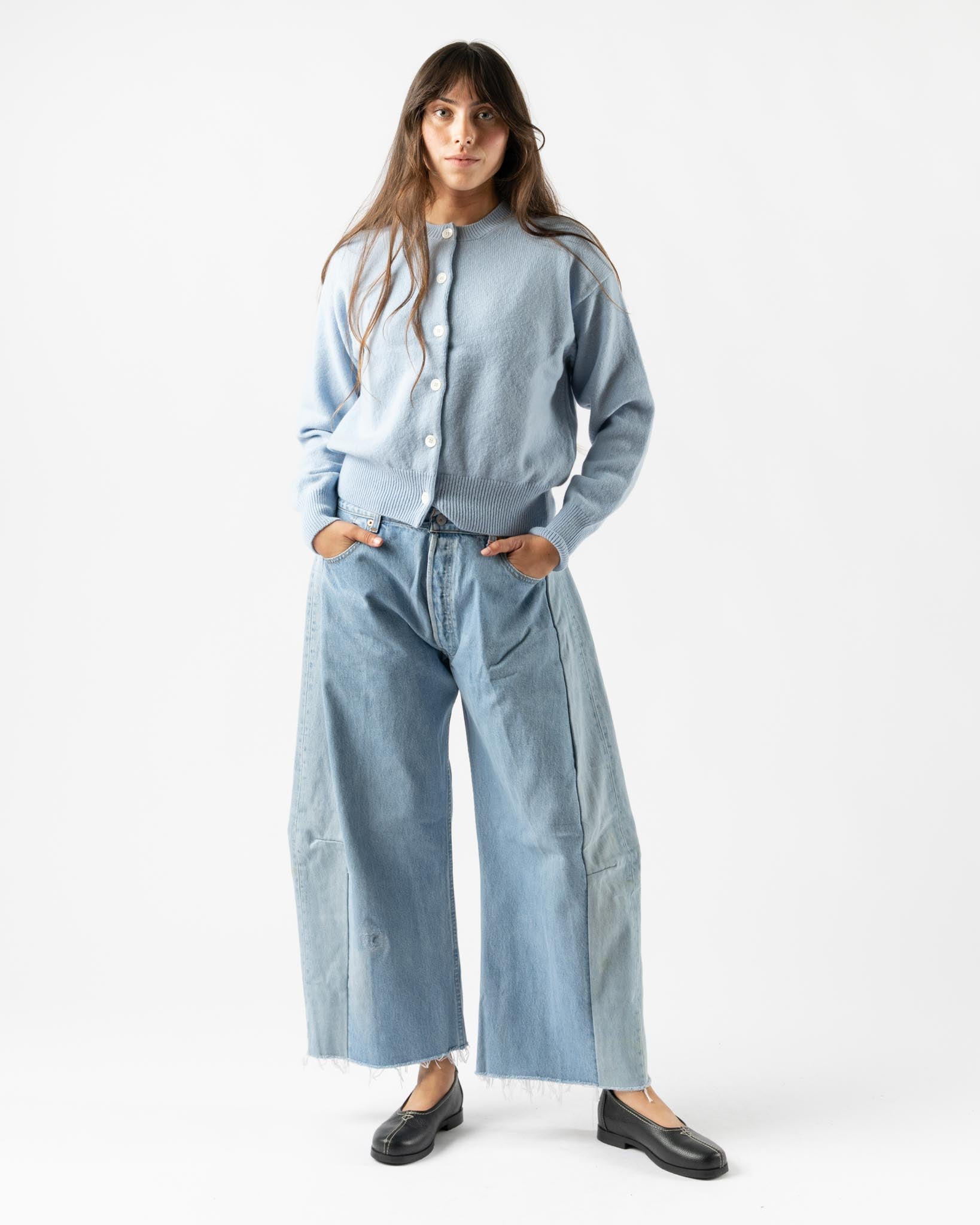 &Daughter Ada Geelong Crewneck Cardigan in Pale Blue