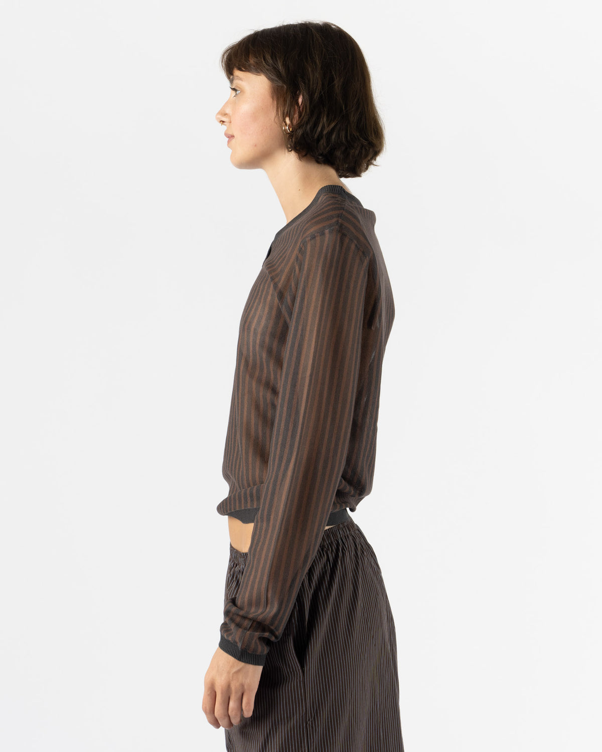 Deiji Studios Stripe Long Sleeve in Brown Grey Stripe