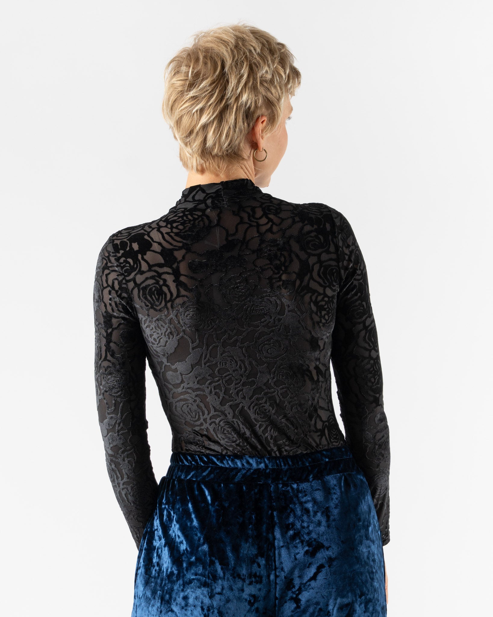 Simone Wild Devore Print High Neck LS Bodysuit in Black