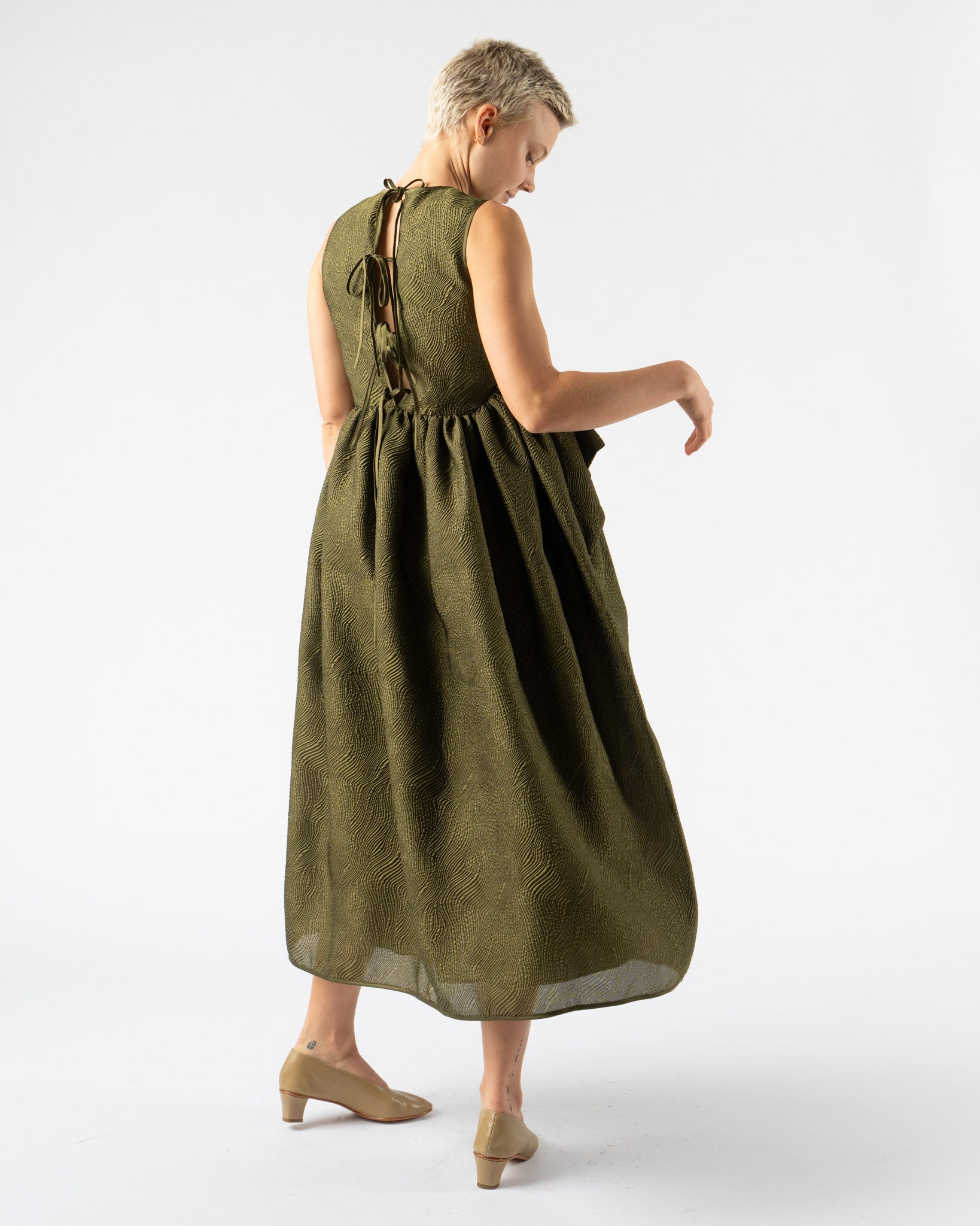 Cecilie Bahnsen Ditte Dress Kaze Matelassé Olive