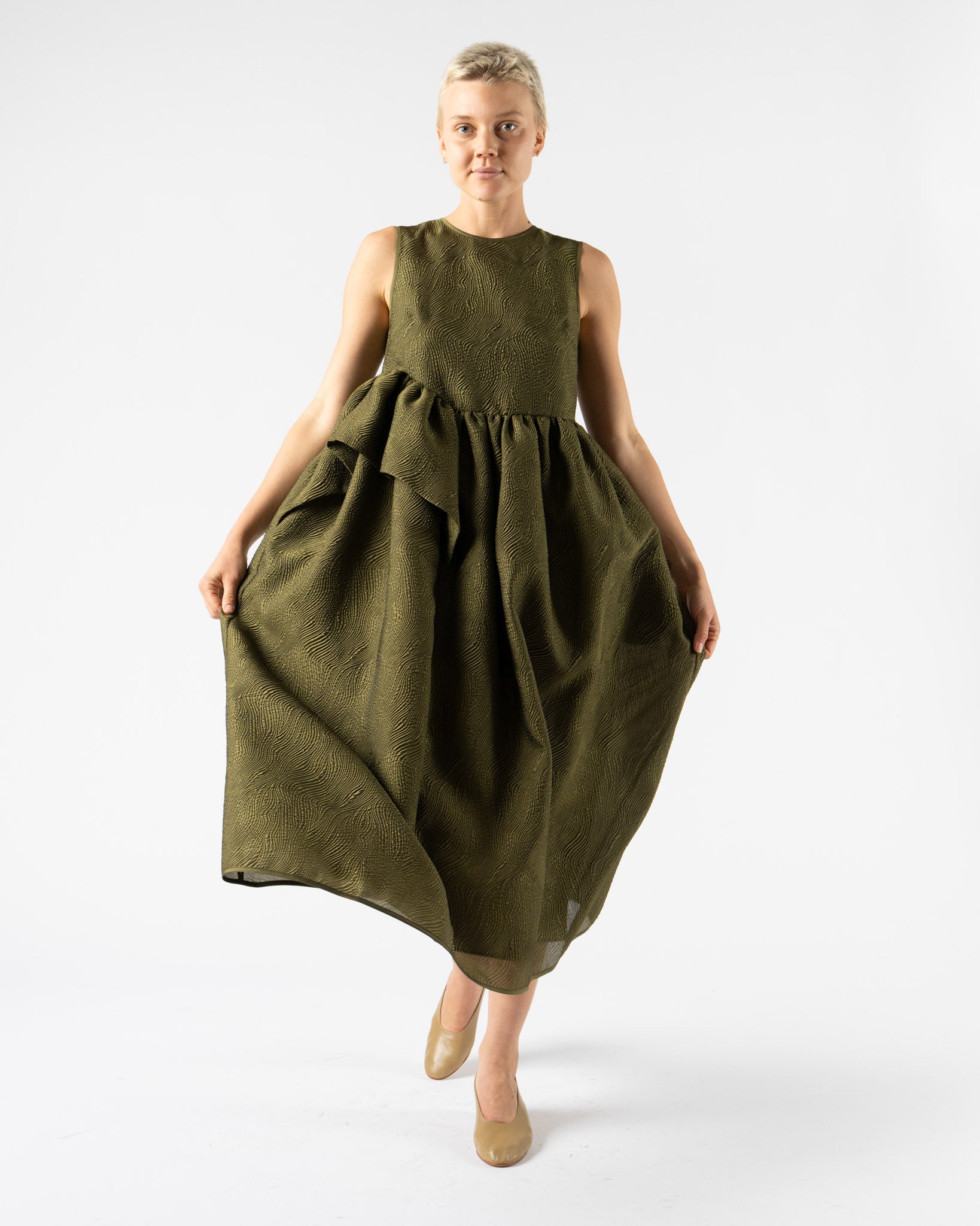 Cecilie Bahnsen Ditte Dress Kaze Matelass Olive Curated at Jake and Jones Cecilie Bahnsen Ditte Dress Kaze Matelass Olive Curated at Jake and Jones