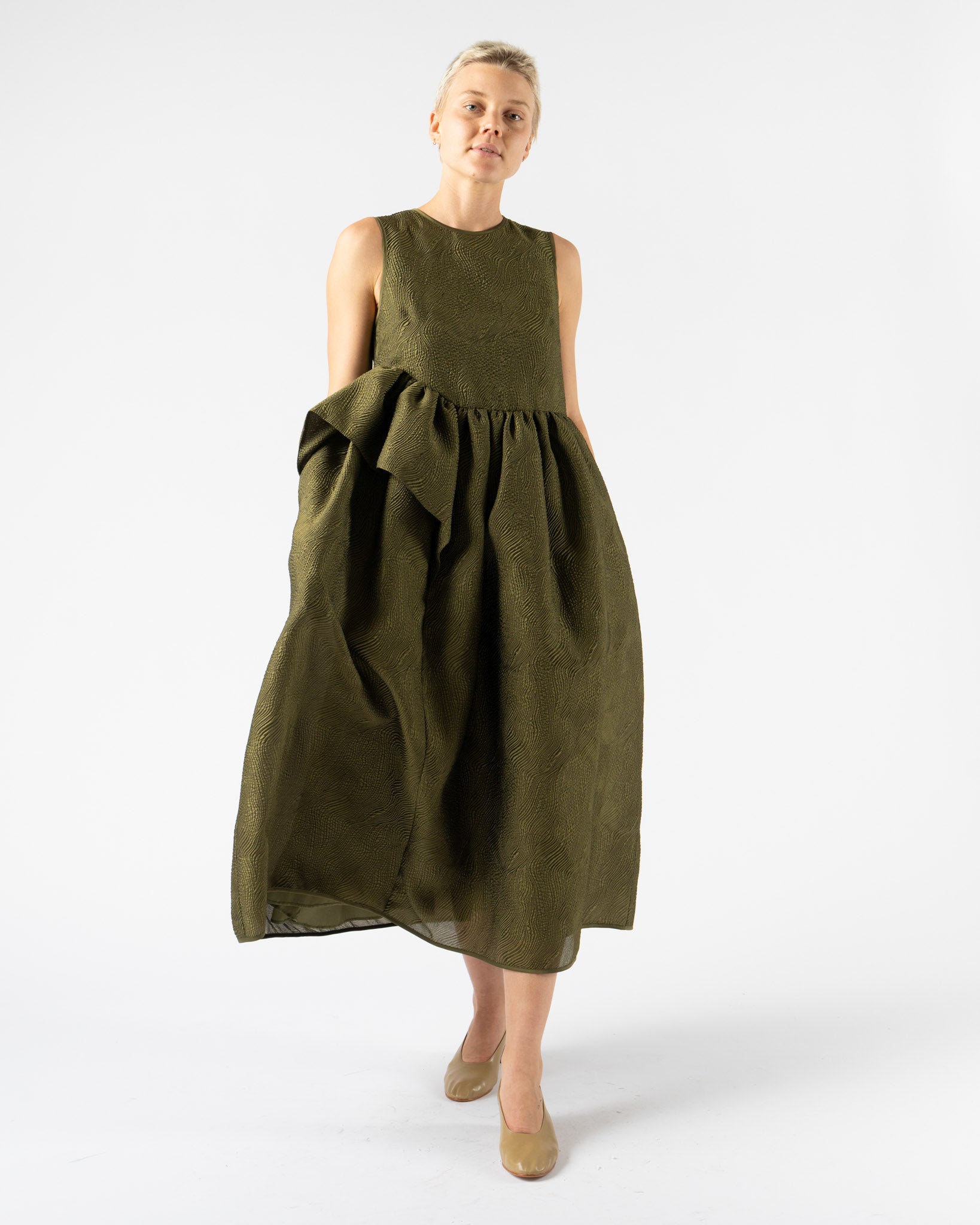 Cecilie Bahnsen Ditte Dress Kaze Matelassé Olive