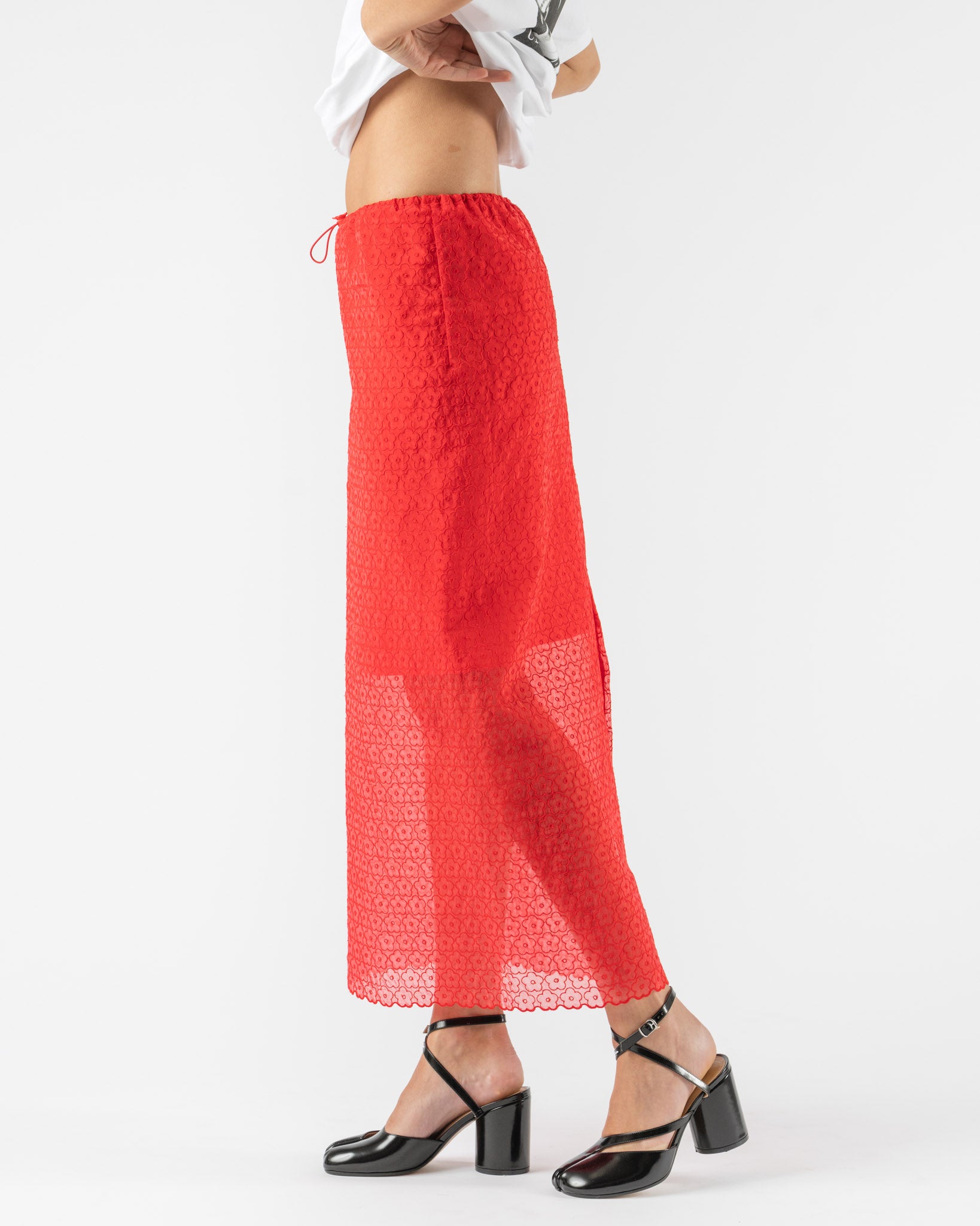 Cecilie Bahnsen Donna Skirt Red Windflower Embroidery
