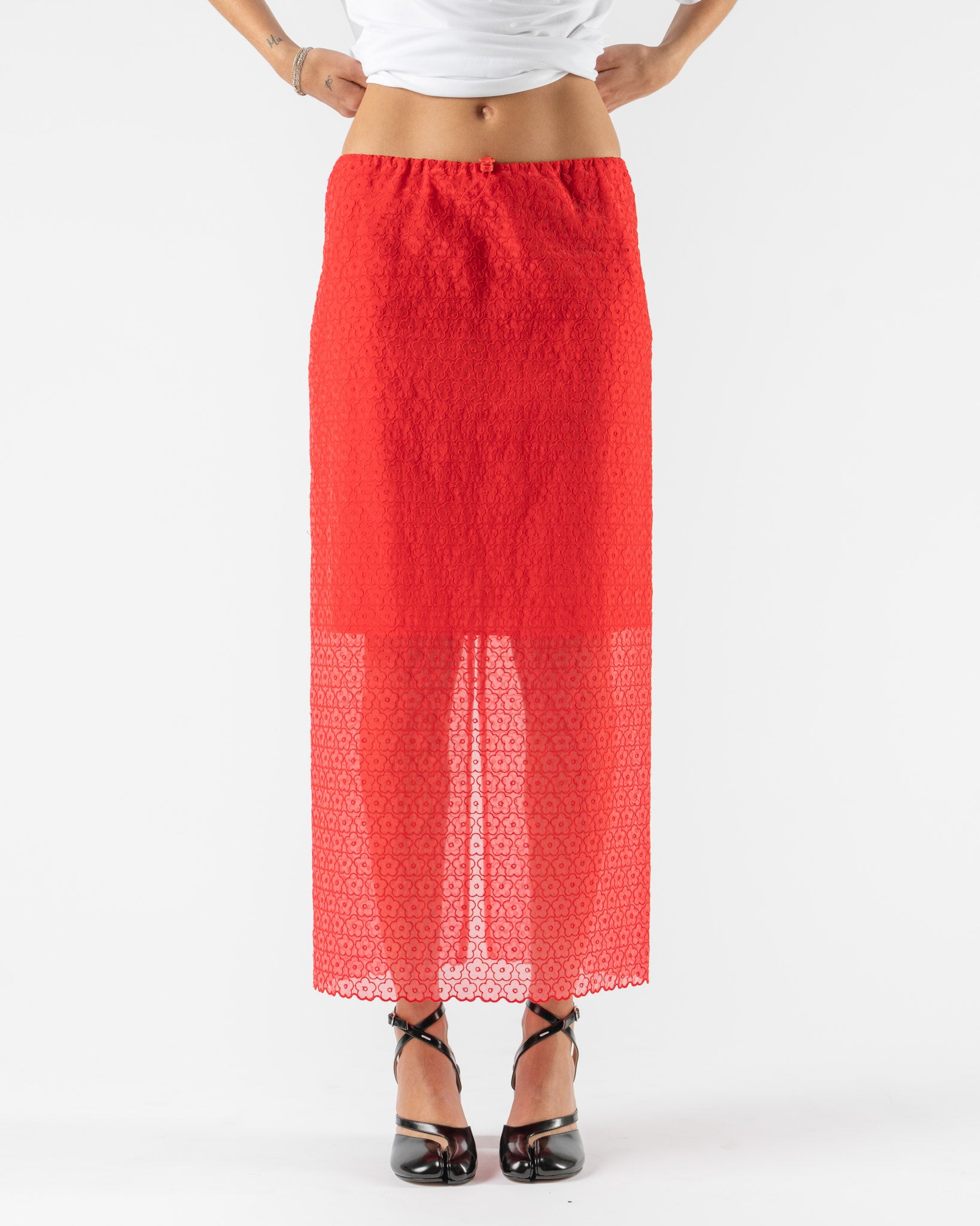 Cecilie Bahnsen Donna Skirt Red Windflower Embroidery