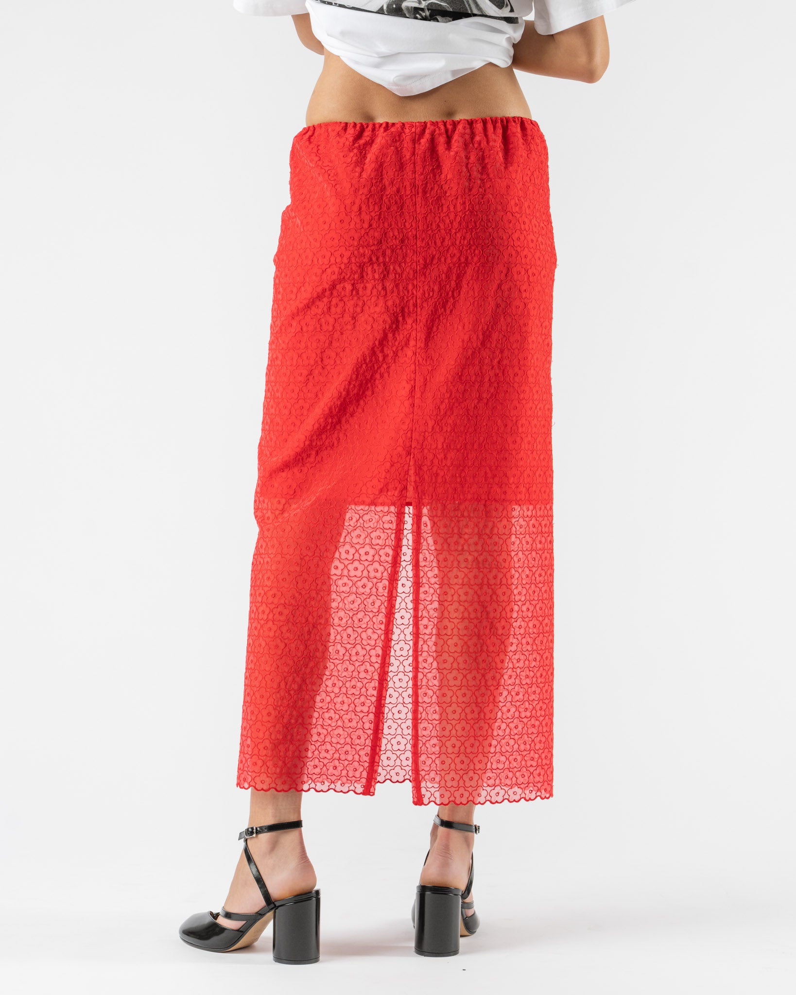 Cecilie Bahnsen Donna Skirt Red Windflower Embroidery