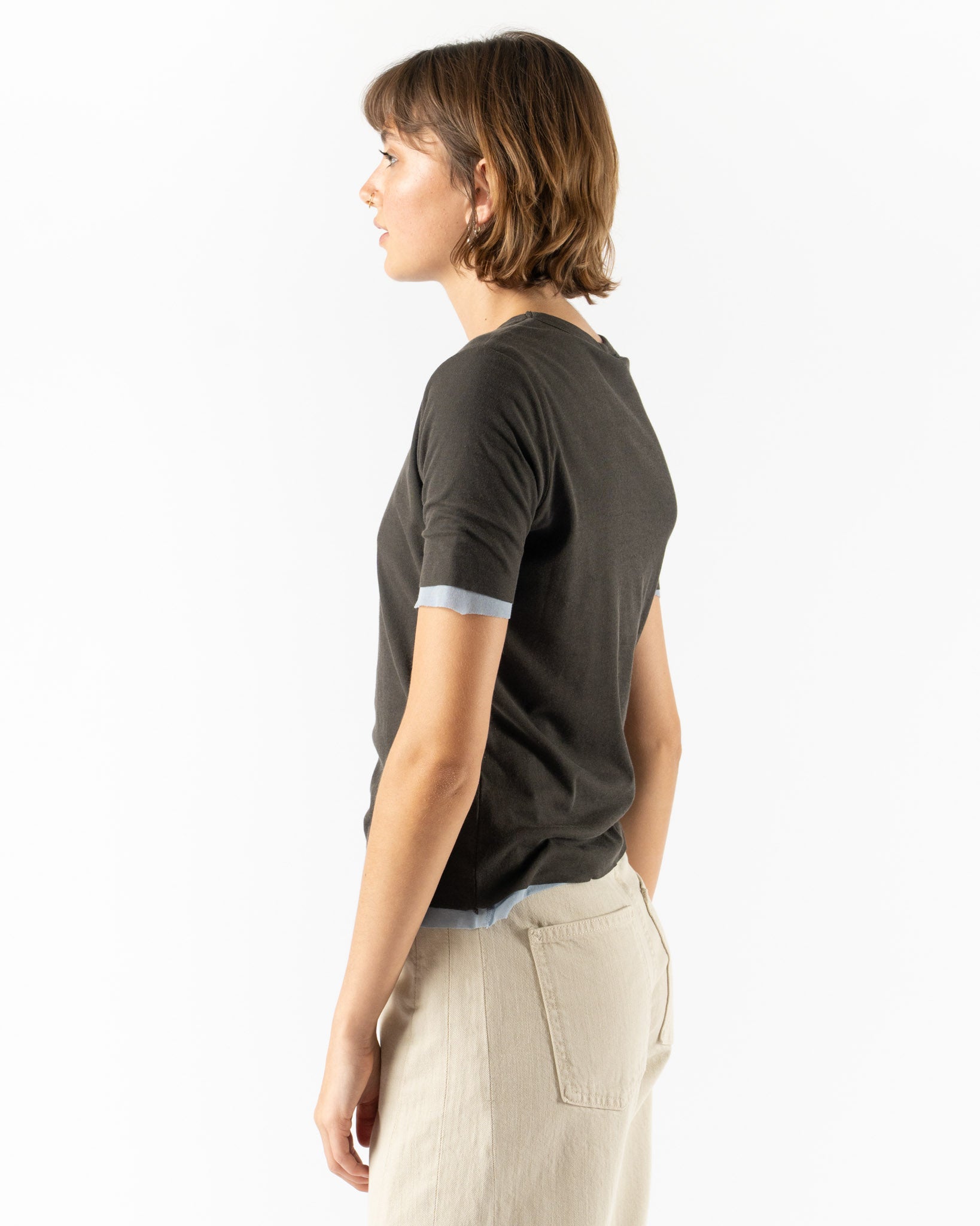 B Sides Double Tee in Dark Grey/Light Blue