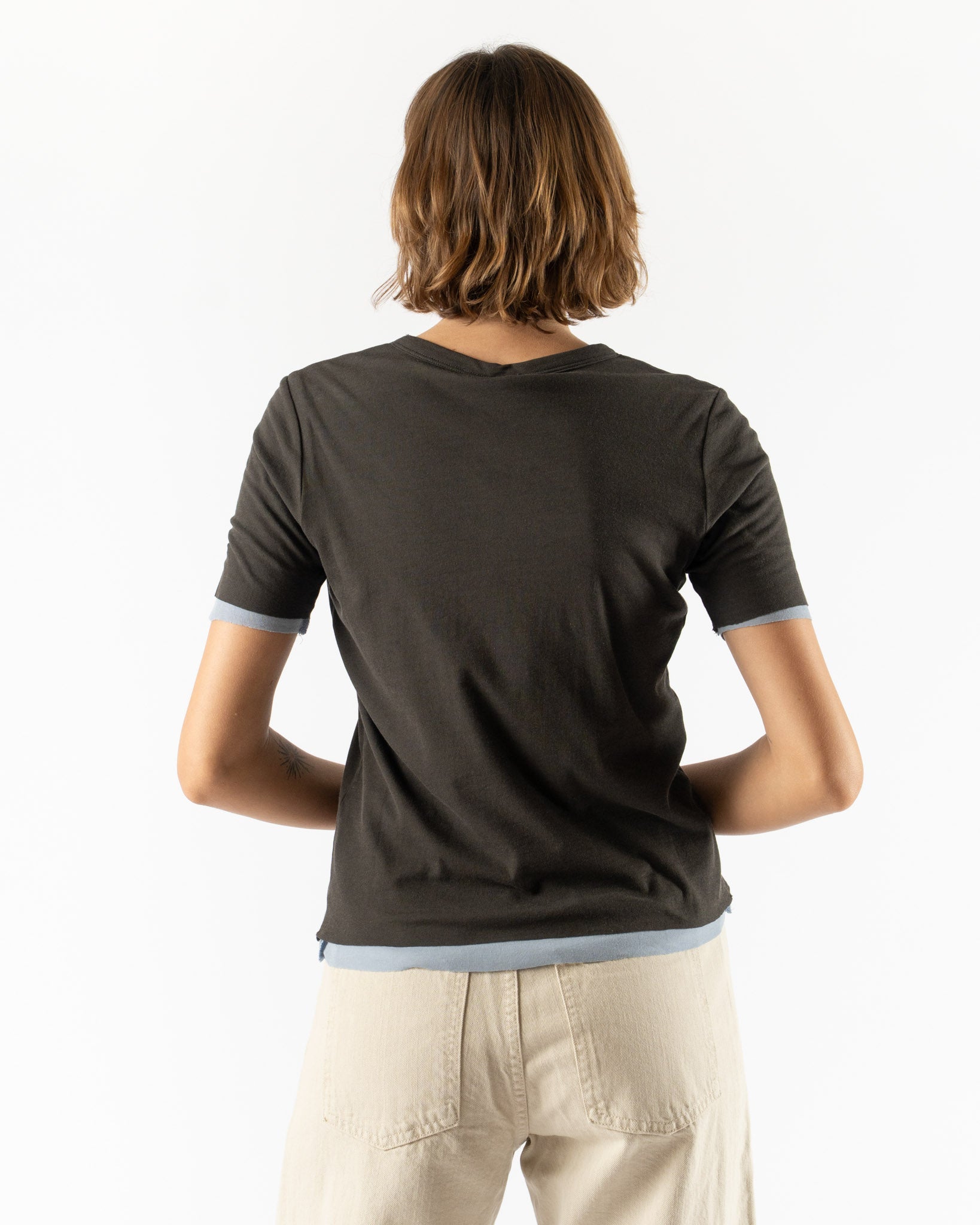 B Sides Double Tee in Dark Grey/Light Blue