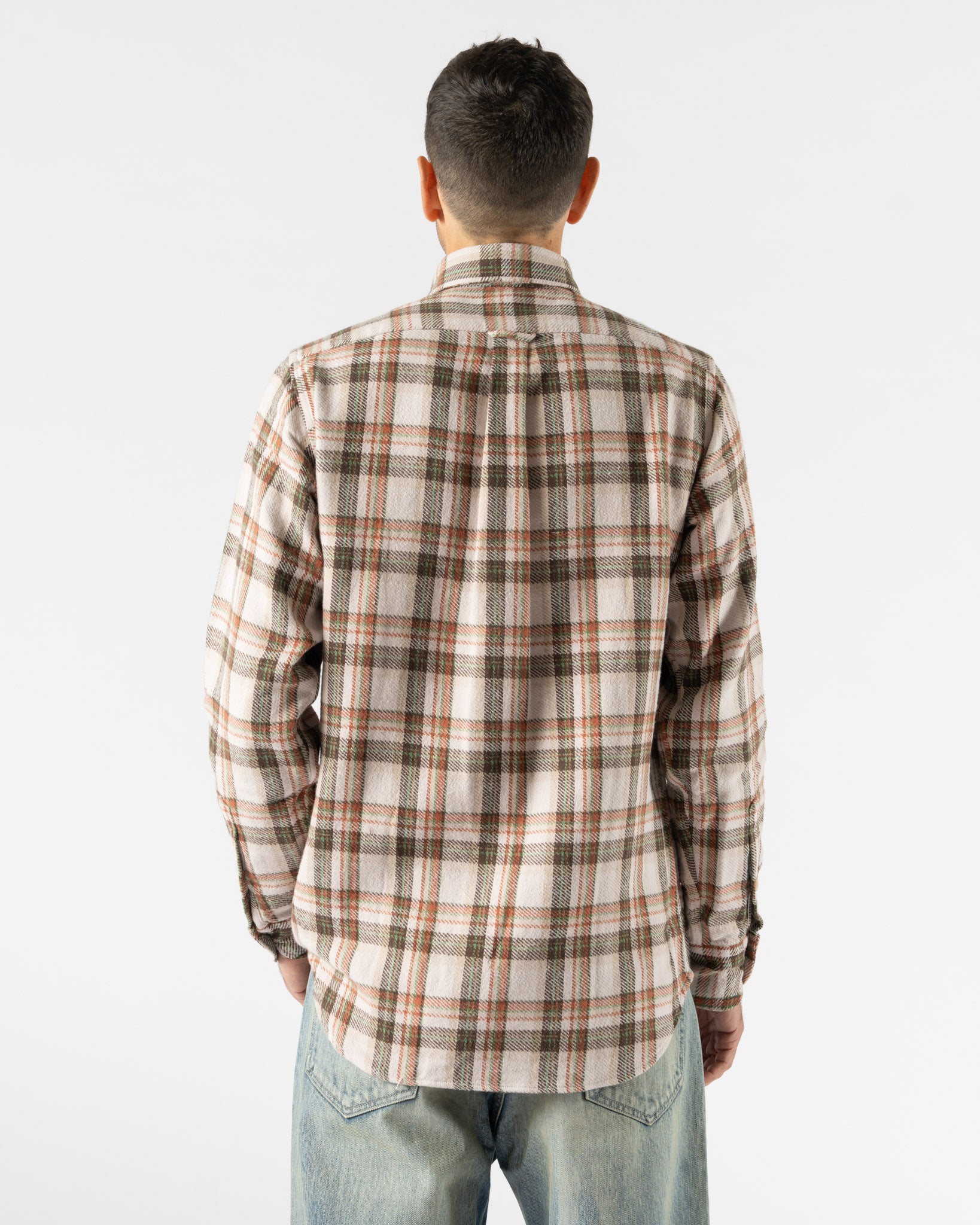 Drake's Heavy Cotton Work Shirt in Ecru, Clay, & Green