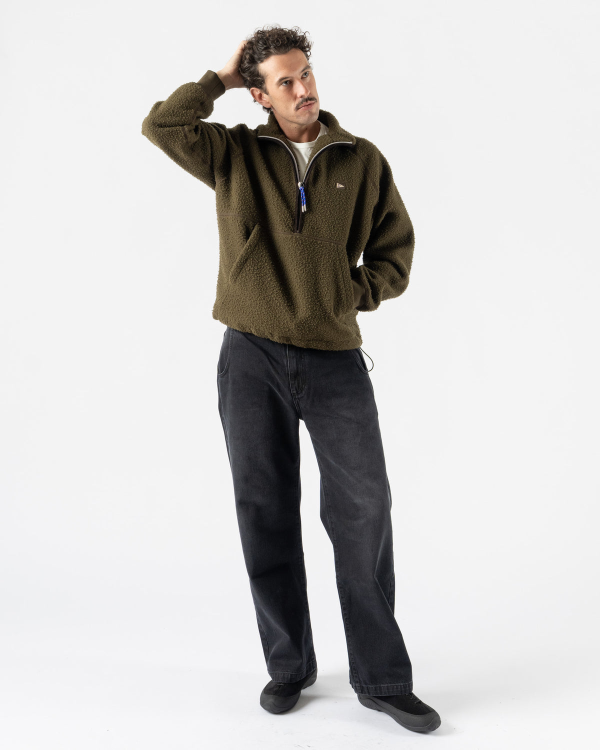 Drake's Olive Casentino Wool Half-Zip Pullover Fleece