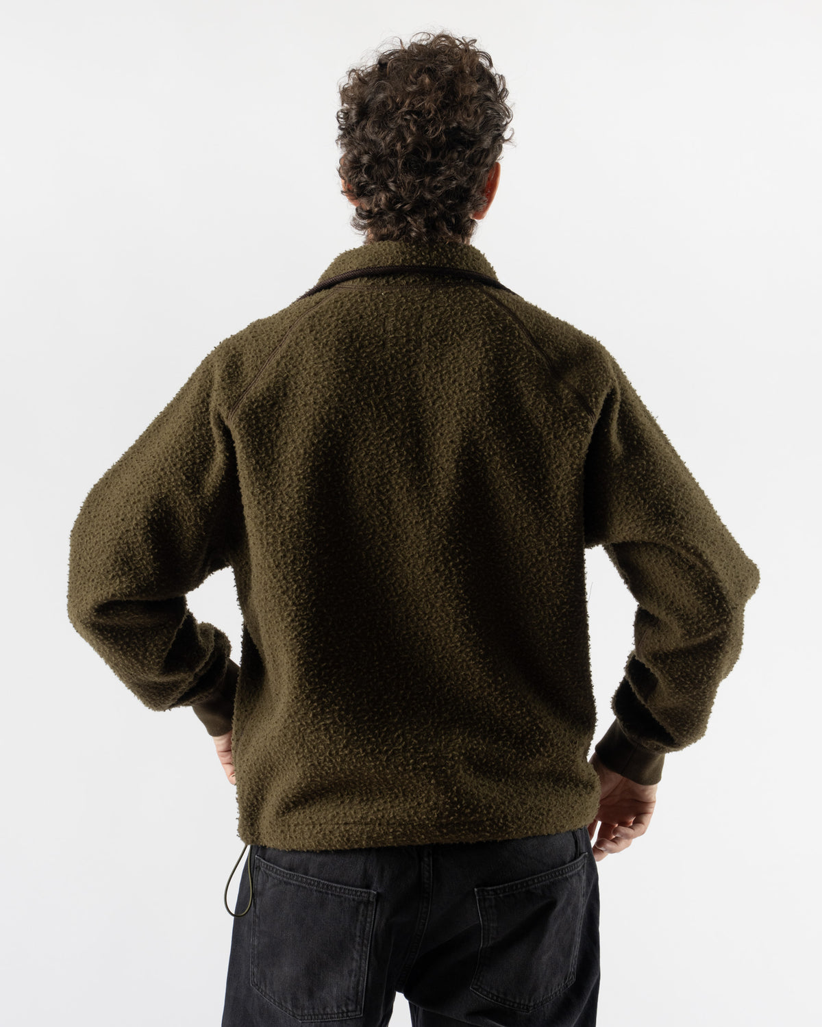 Drake's Olive Casentino Wool Half-Zip Pullover Fleece