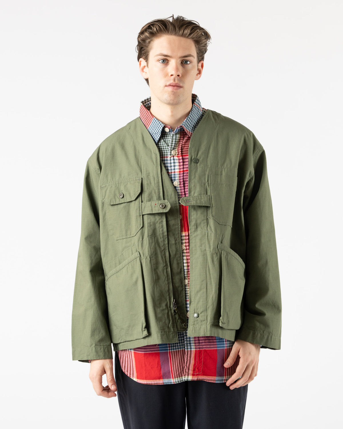 Engineered Garments Cardigan Jacket in Olive Cotton Ripstop 