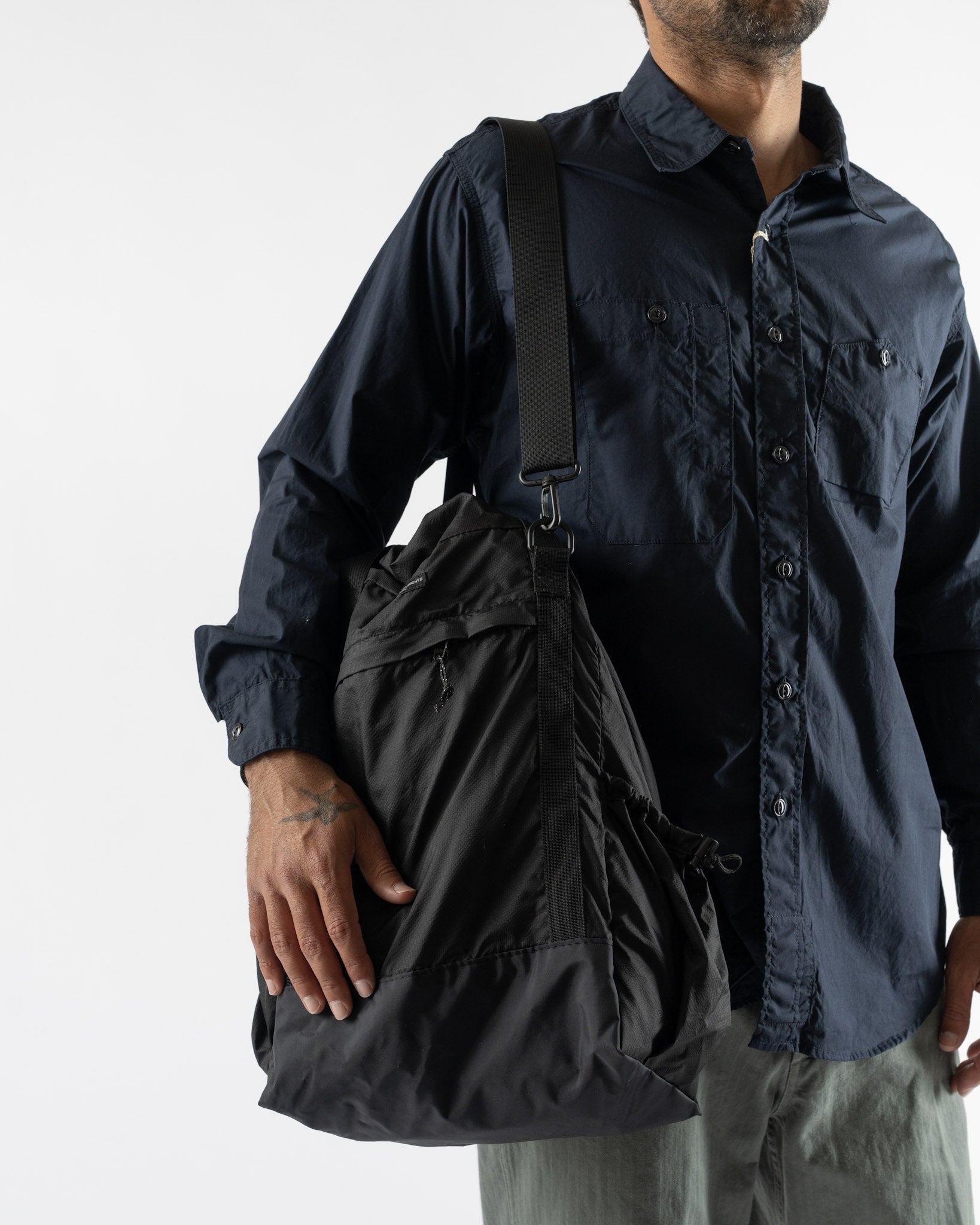 Engineered Garments UL 3 Way Bag in Black Nylon Micro Ripstop