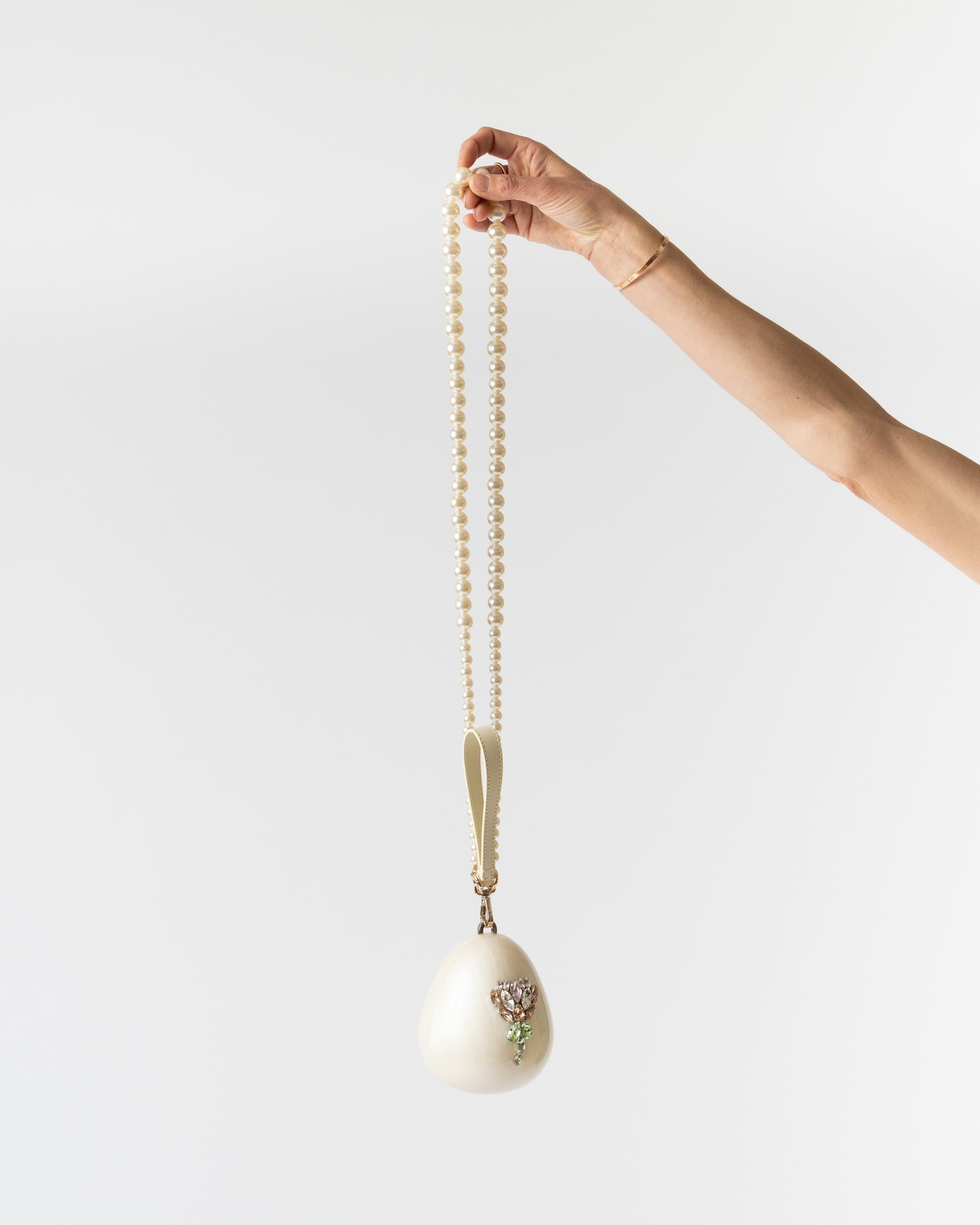 Simone Rocha Embellished Micro Egg Bag w/ Pearl Crossbody in Pearl