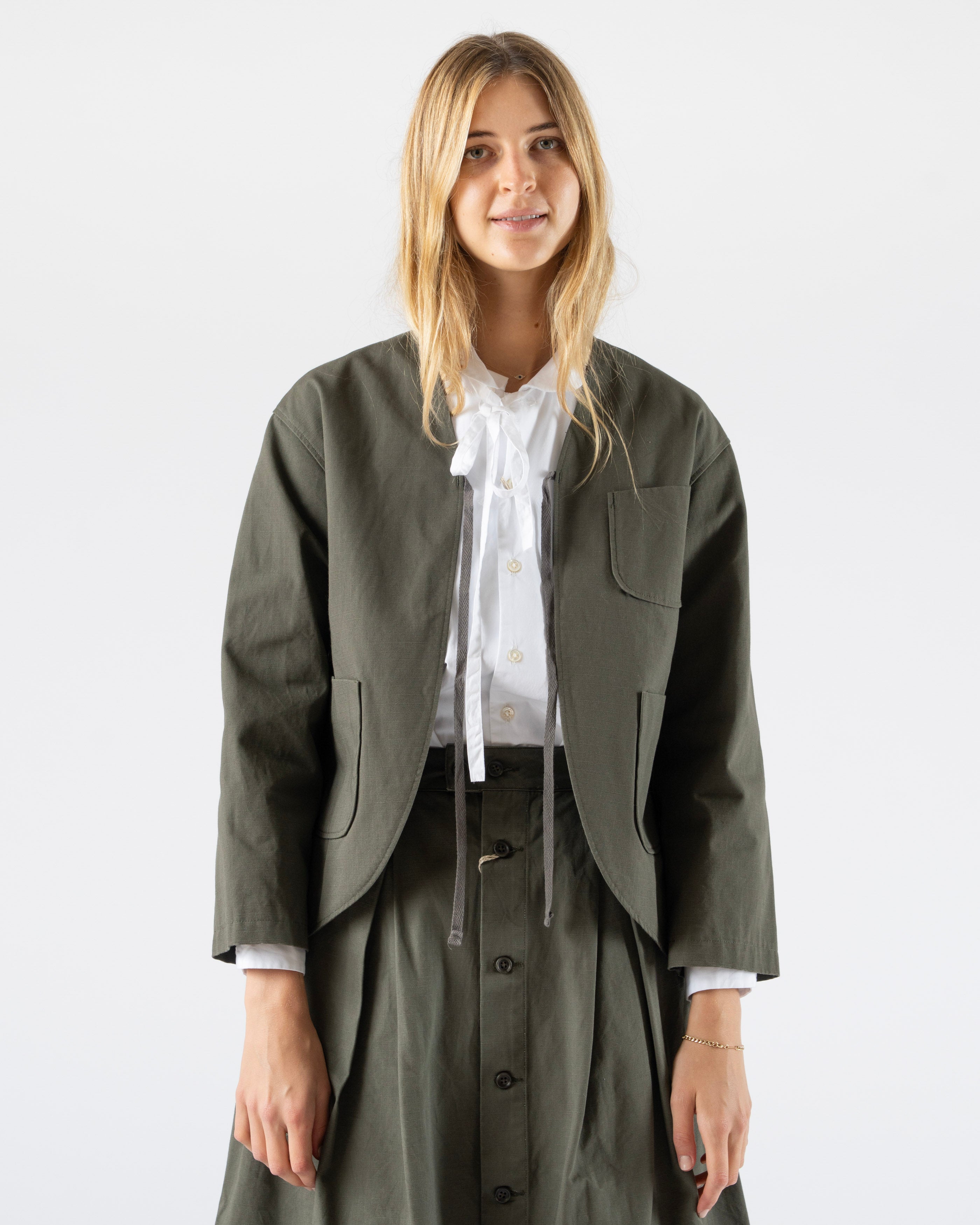 Engineered-Garments-Cutaway-Jacket-in-Olive-Heavyweight-Cotton-Curated-at-Jake-and-Jones-Santa-Barbara-Boutique