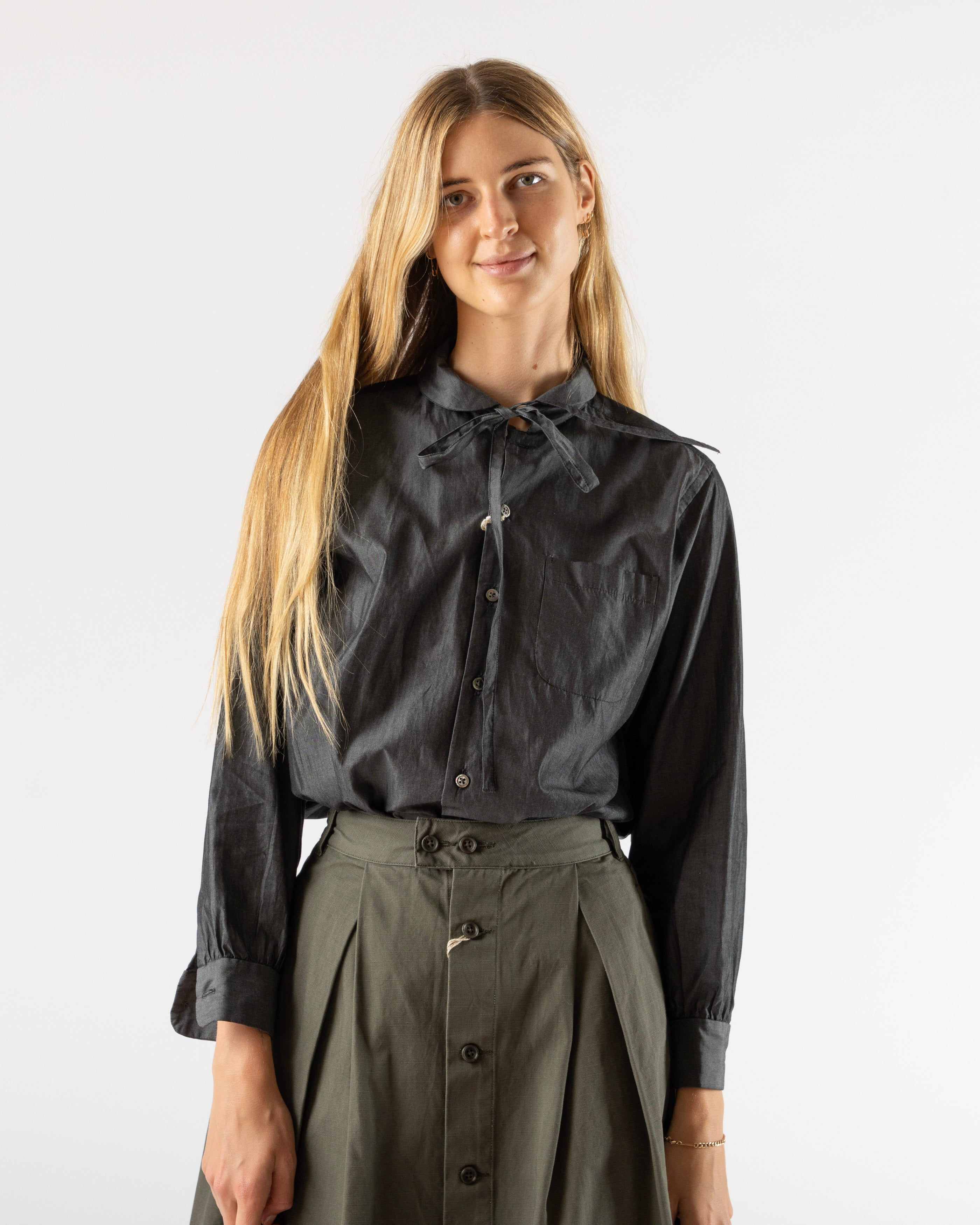 Engineered-Garments-Rounded-Collar-Shirt-in-Charcoal-Cotton-Iridescent-Curated-at-Jake-and-Jones-Santa-Barbara-Boutique