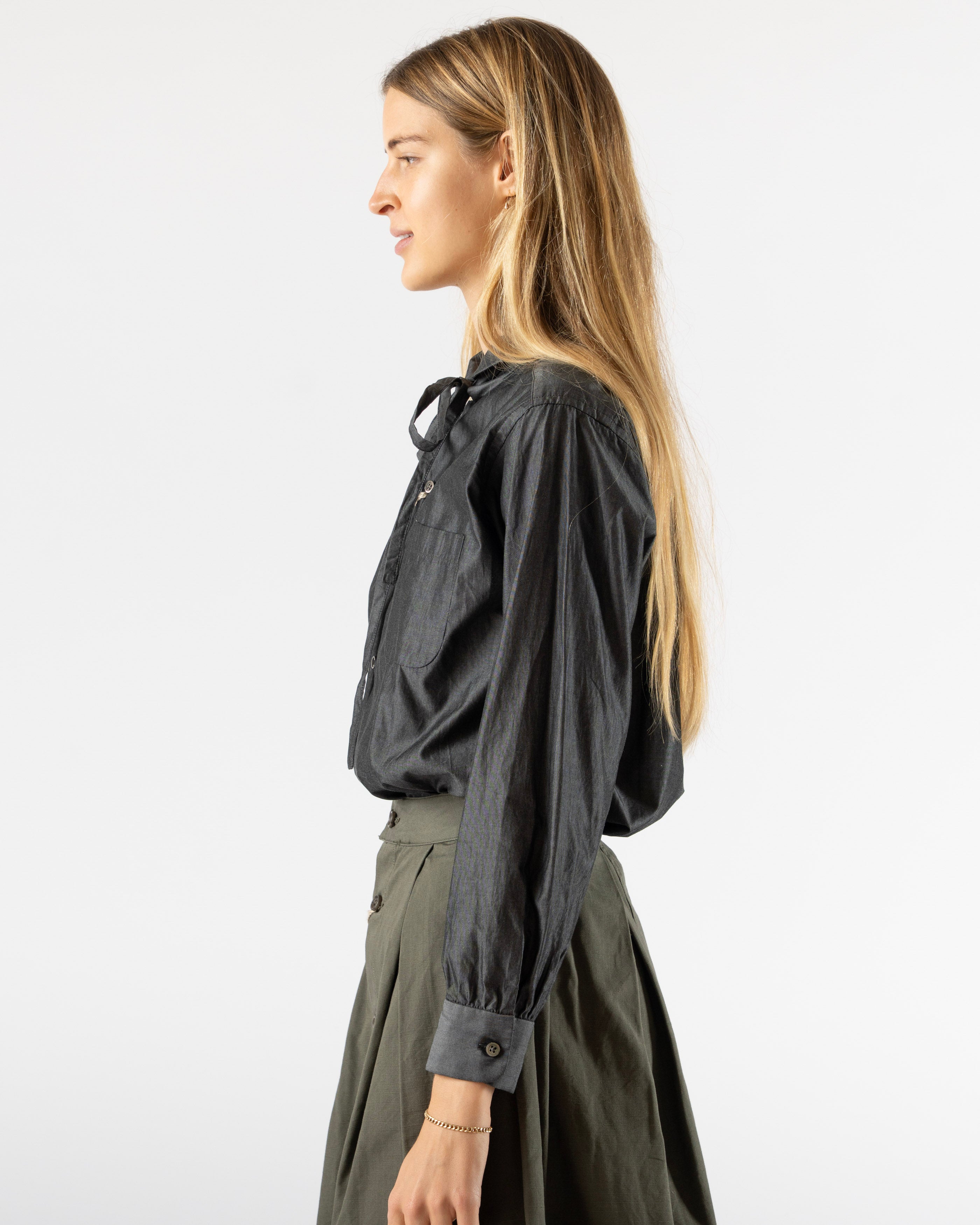 Engineered-Garments-Rounded-Collar-Shirt-in-Charcoal-Cotton-Iridescent-Curated-at-Jake-and-Jones-Santa-Barbara-Boutique