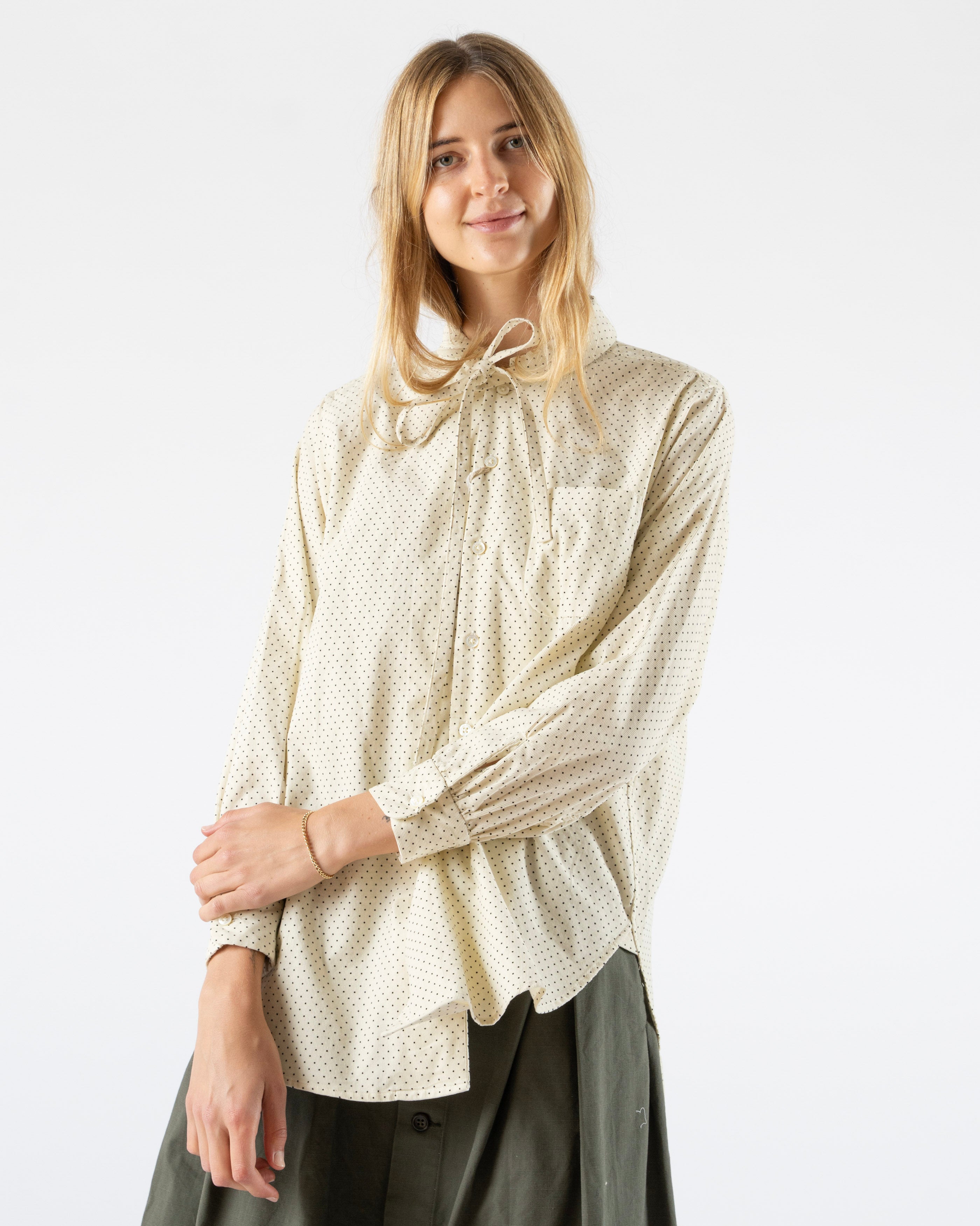 Engineered Garments Rounded Collar Shirt in Ivory 21W Corduroy