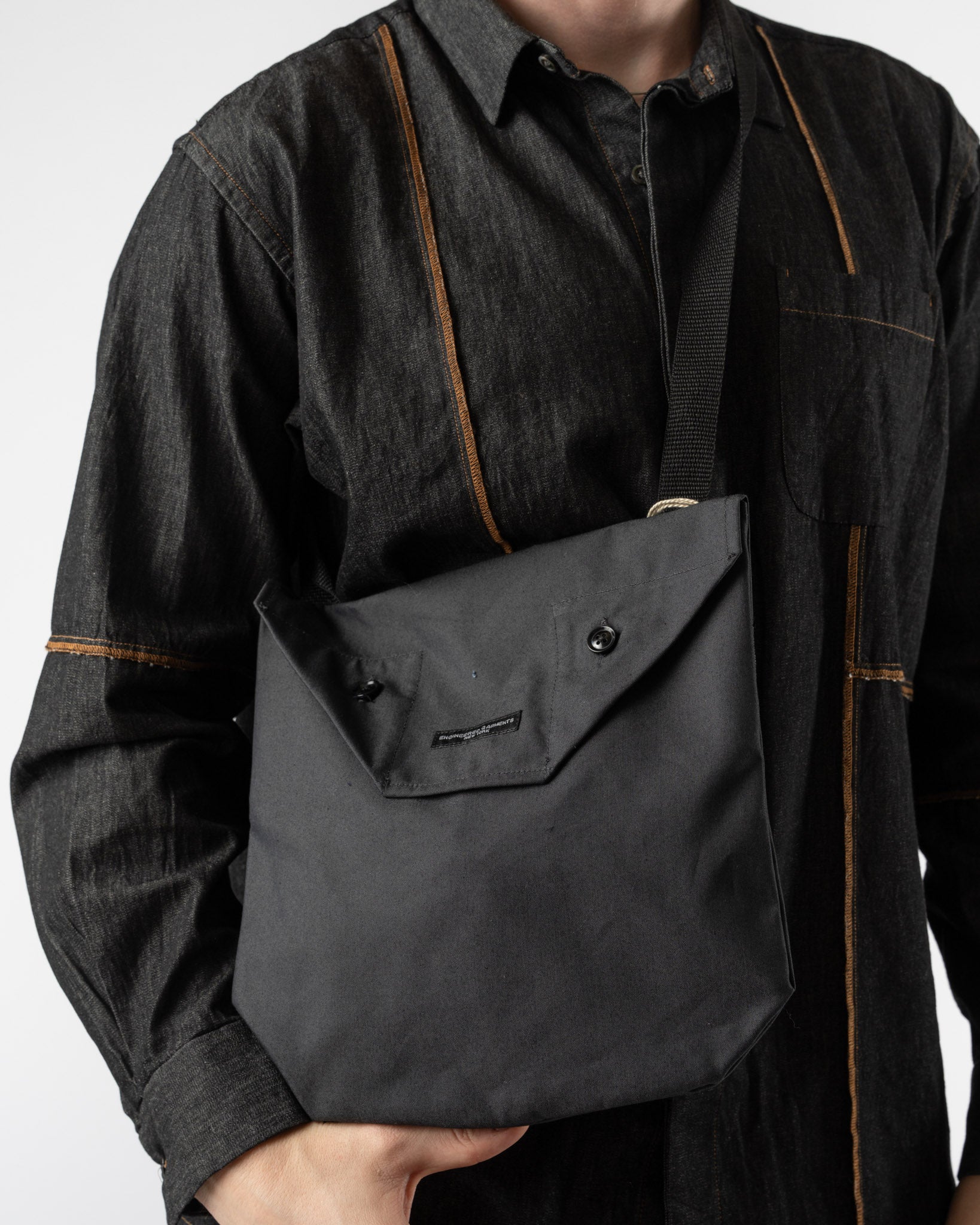 Engineered Garments Shoulder Pouch in Charcoal CP Weather Poplin