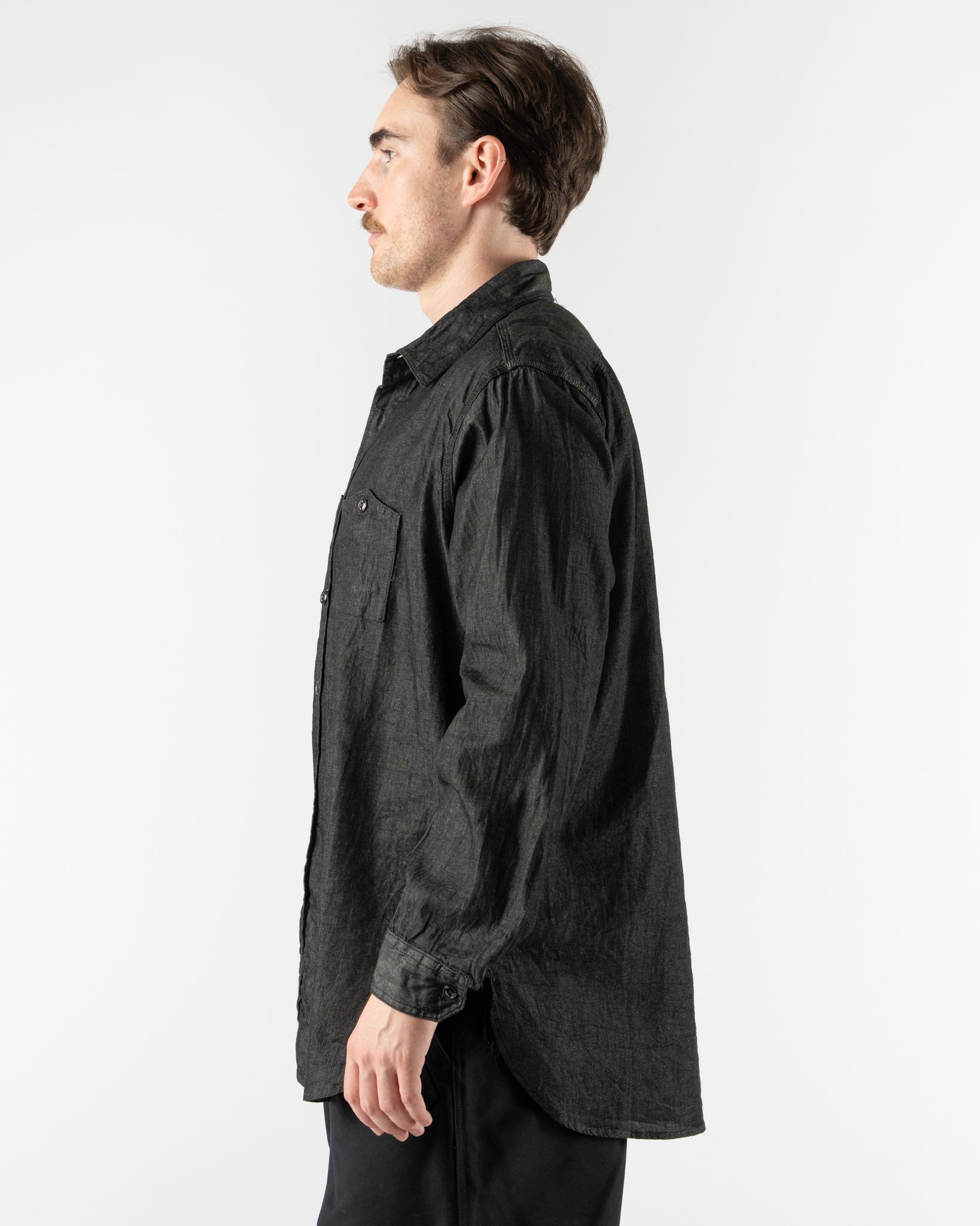 Engineered Garments Work Shirt in Black Cotton Denim Shirting