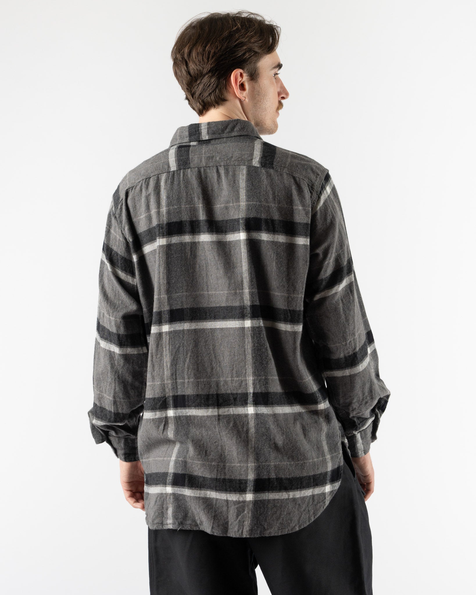 Engineered Garments Work Shirt in Grey/Black Cotton Brushed Big Plaid