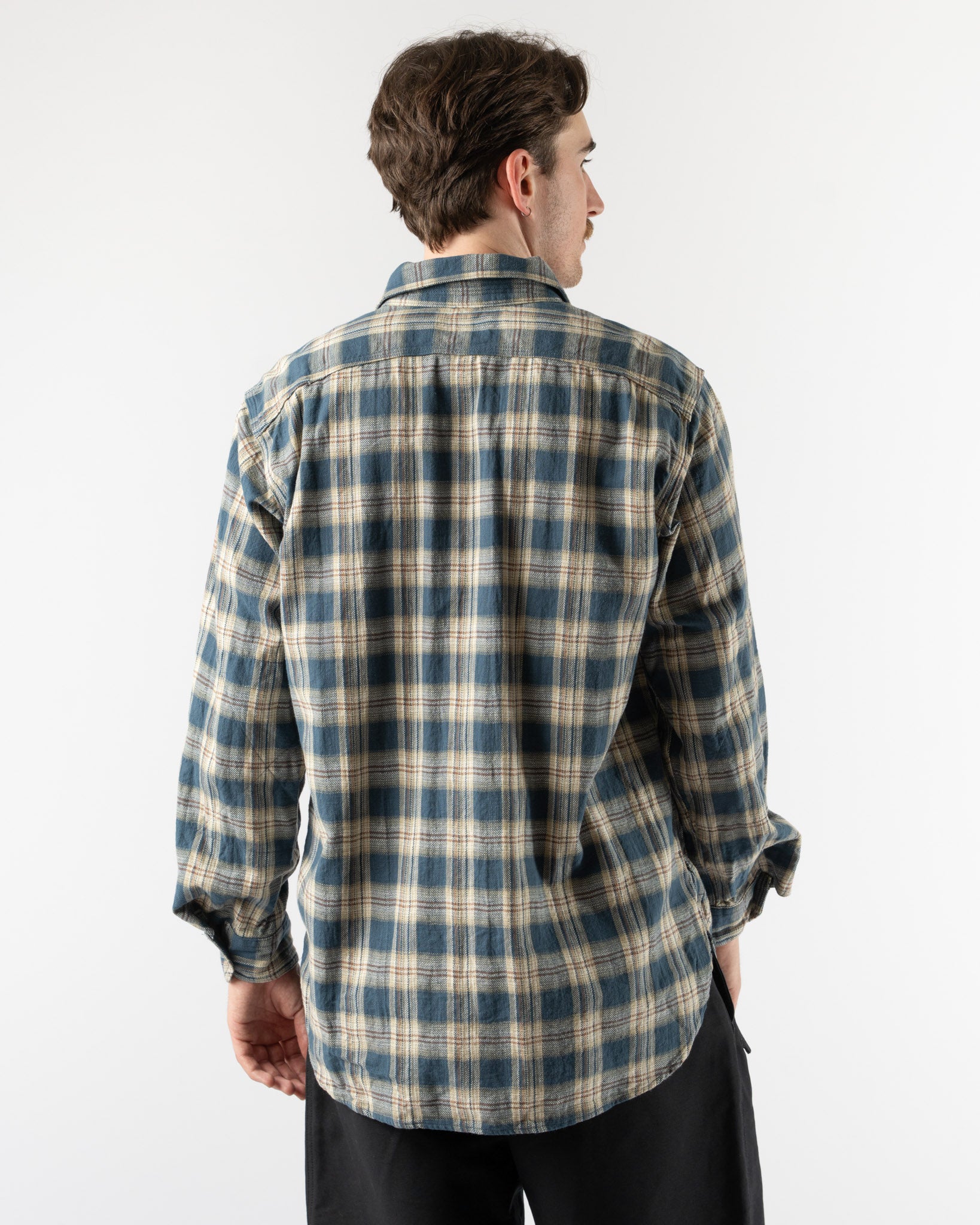 Engineered Garments Work Shirt in Navy Cotton Plaid Jacquard