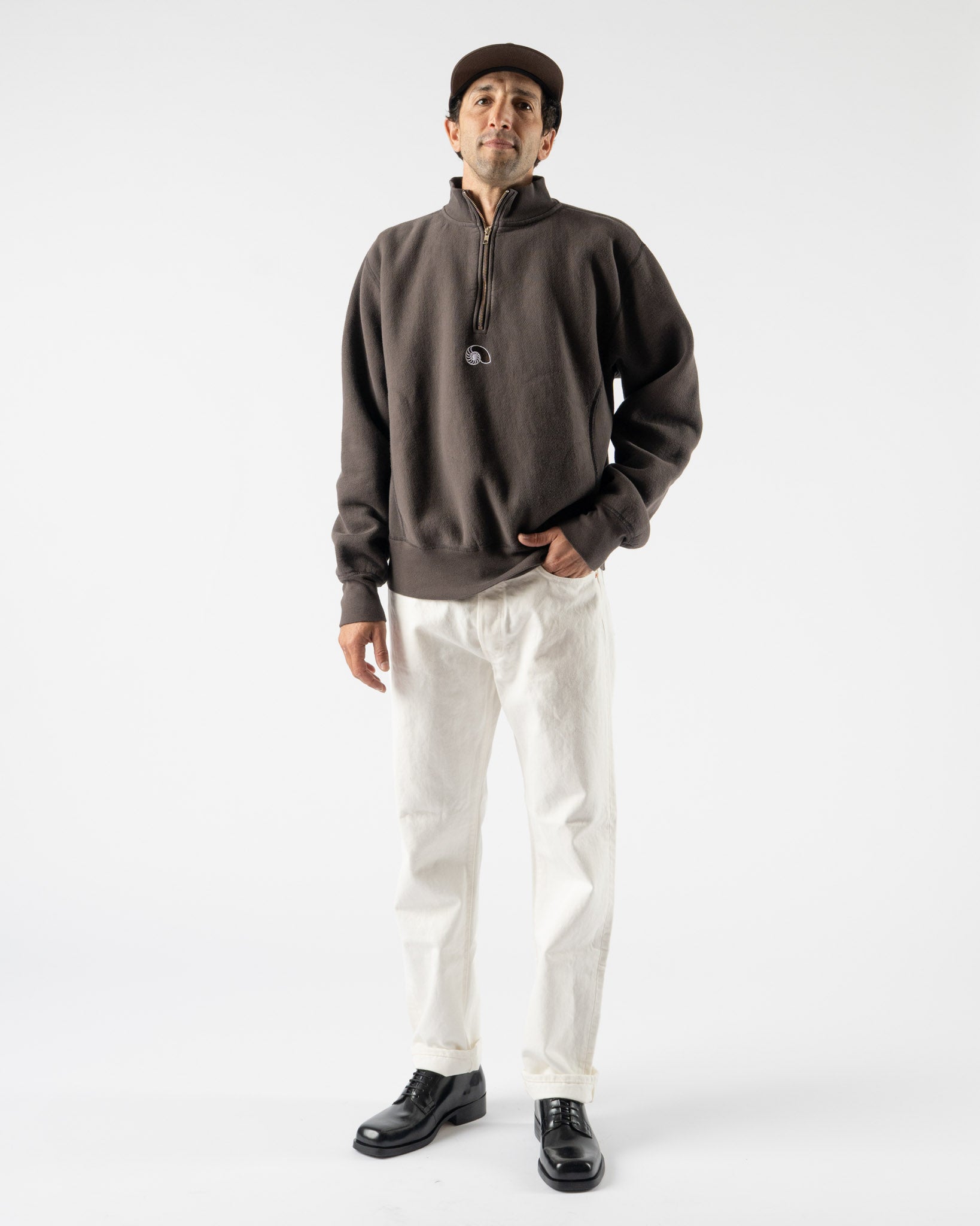 Aaron Levine Fleece Quarter Zip in Brown