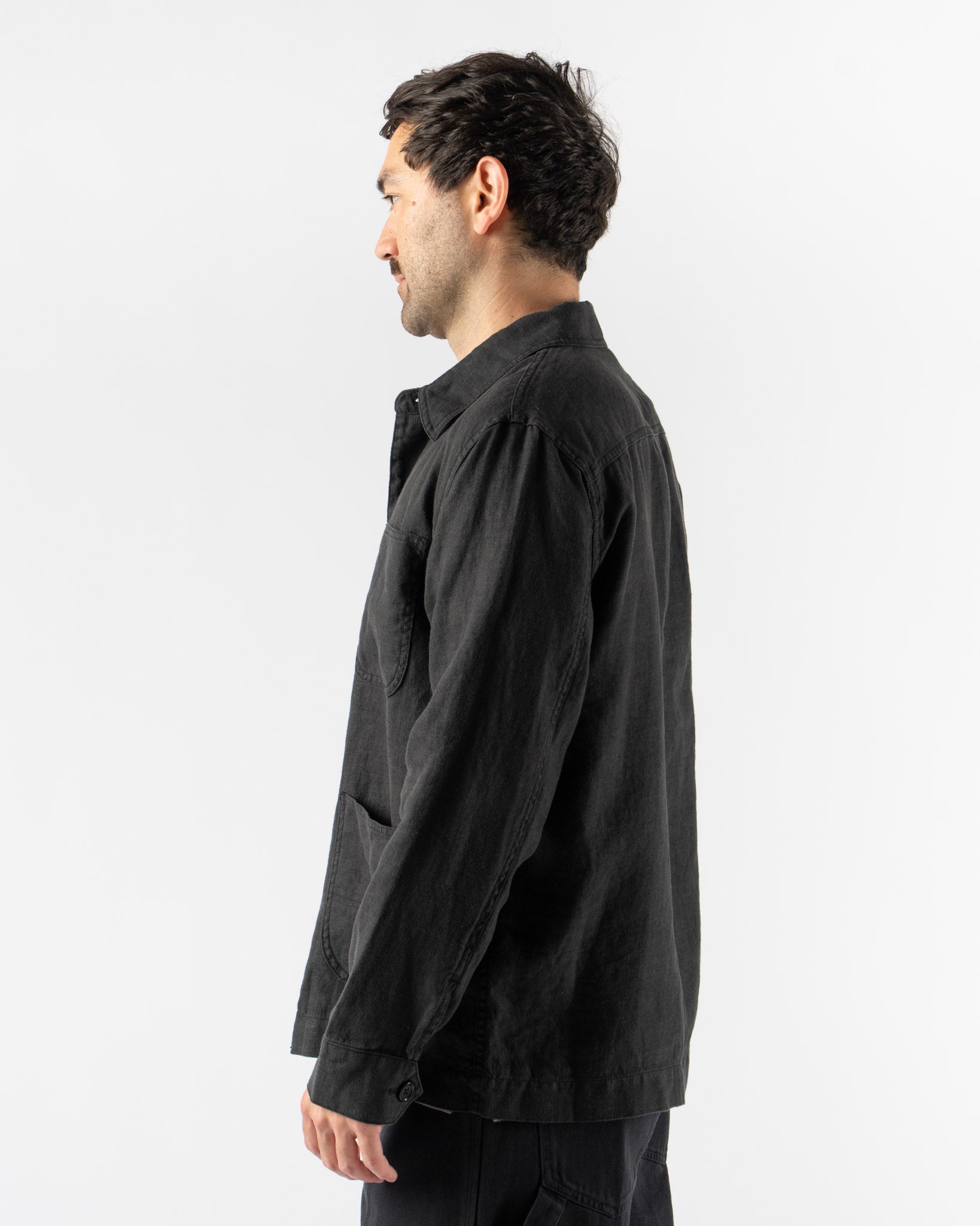 Alex Mill Garment Dyed Work Jacket in Black Linen