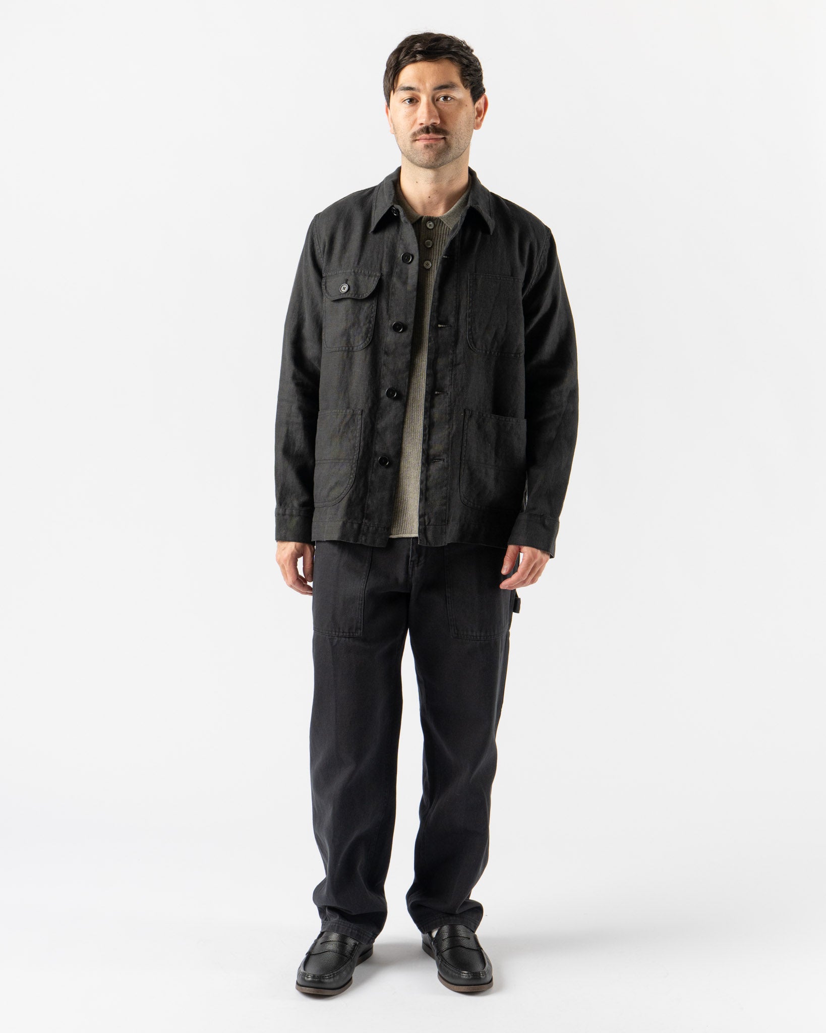 Alex Mill Garment Dyed Work Jacket in Black Linen