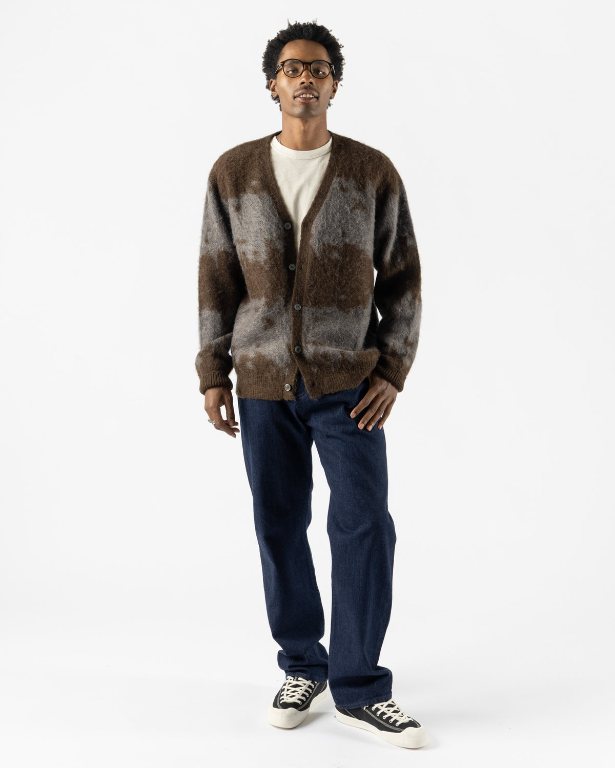 Gramicci Mohair Splatter Cardigan in Slate Splatter