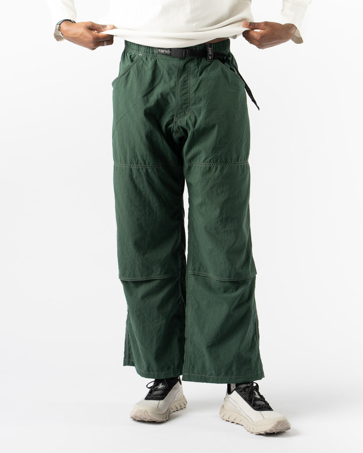 Gramicci x and wander Nylon Double Knee Pant in Green Curated at 