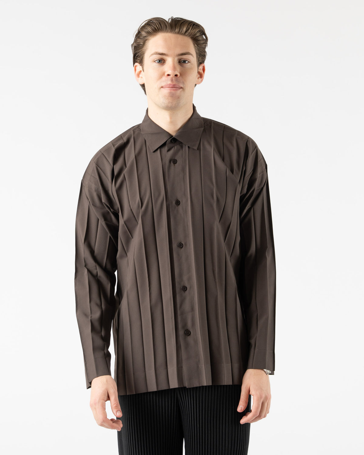 Homme Plissé Issey Miyake Edge Shirt in Charcoal Curated at Jake 