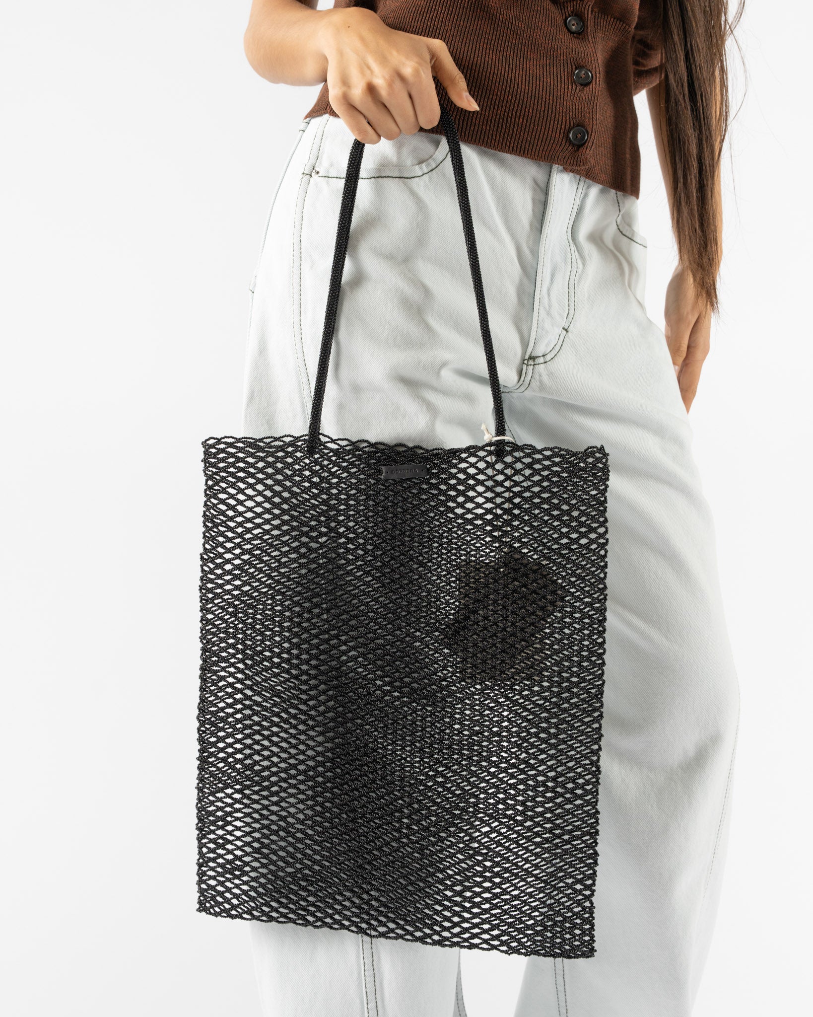Cordera Handmade Beaded Tote Bag in Black