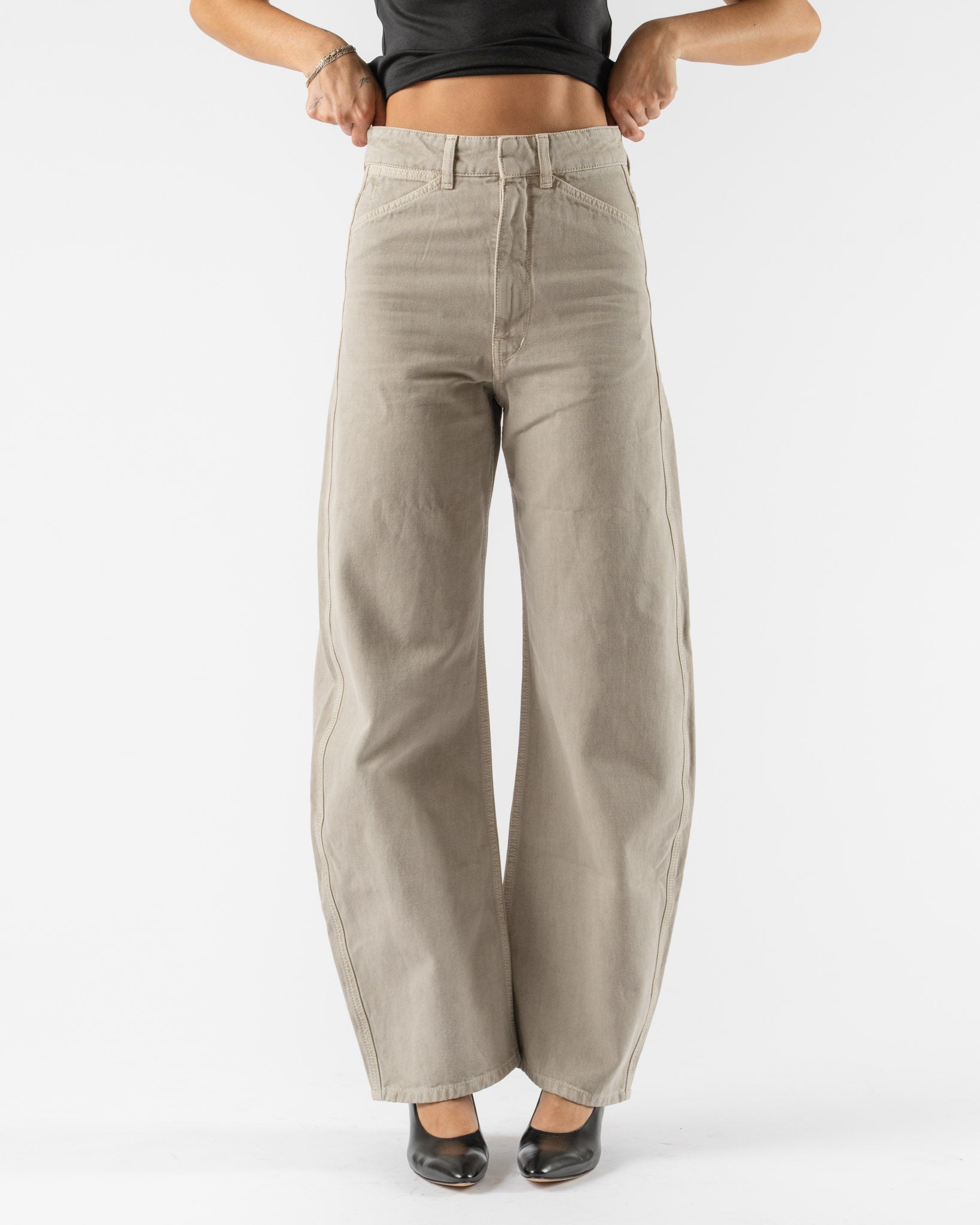 Lemaire High Waisted Curved Pants in Moonstone Curated at Jake and