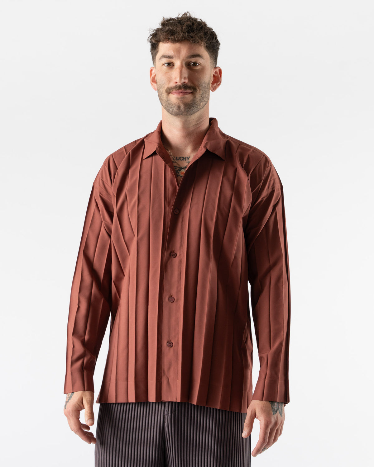 Homme Plissé Issey Miyake Edge Shirt in Brown Curated at Jake and 