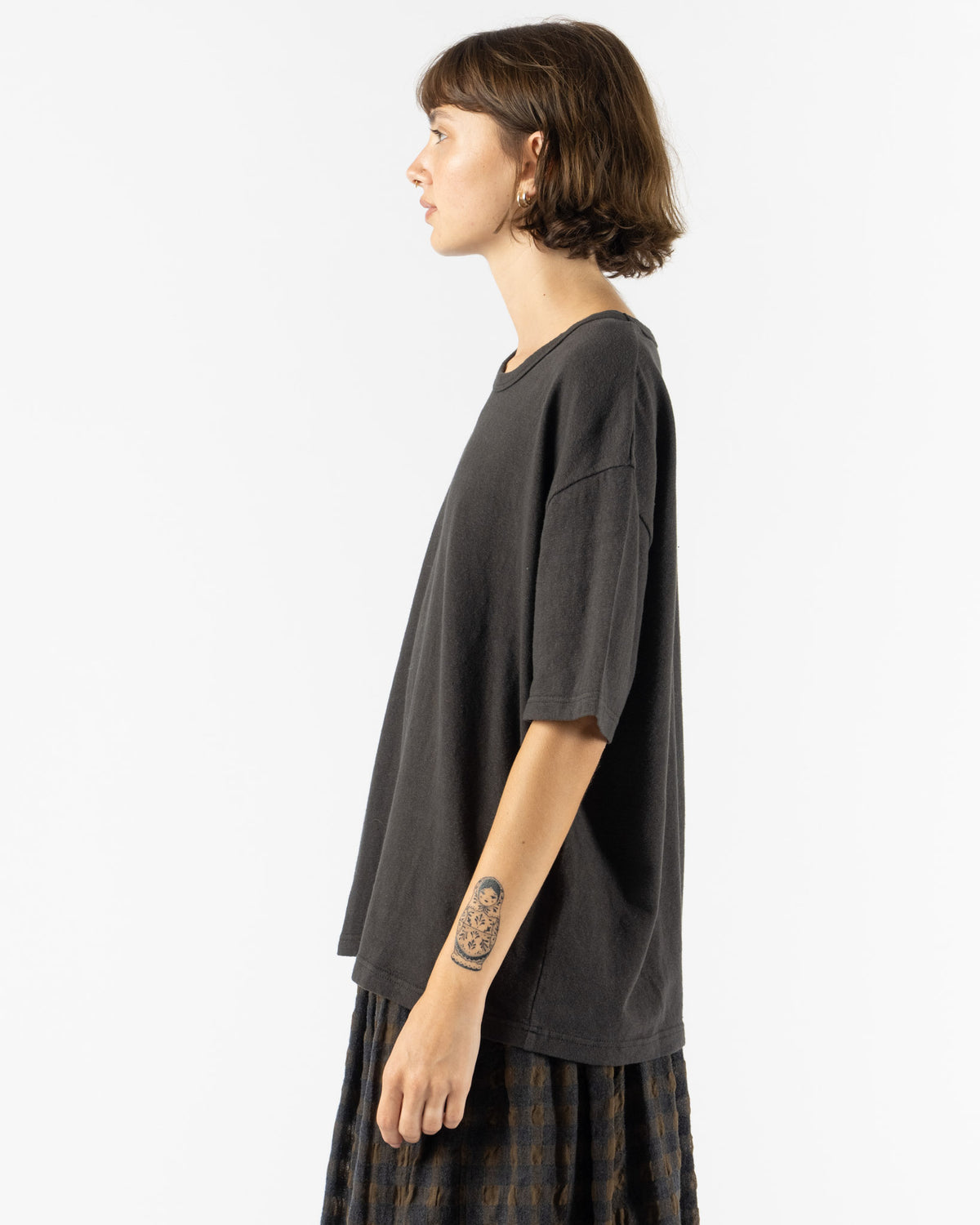Ichi Antiquités Knit Organic T-Shirt in C Black