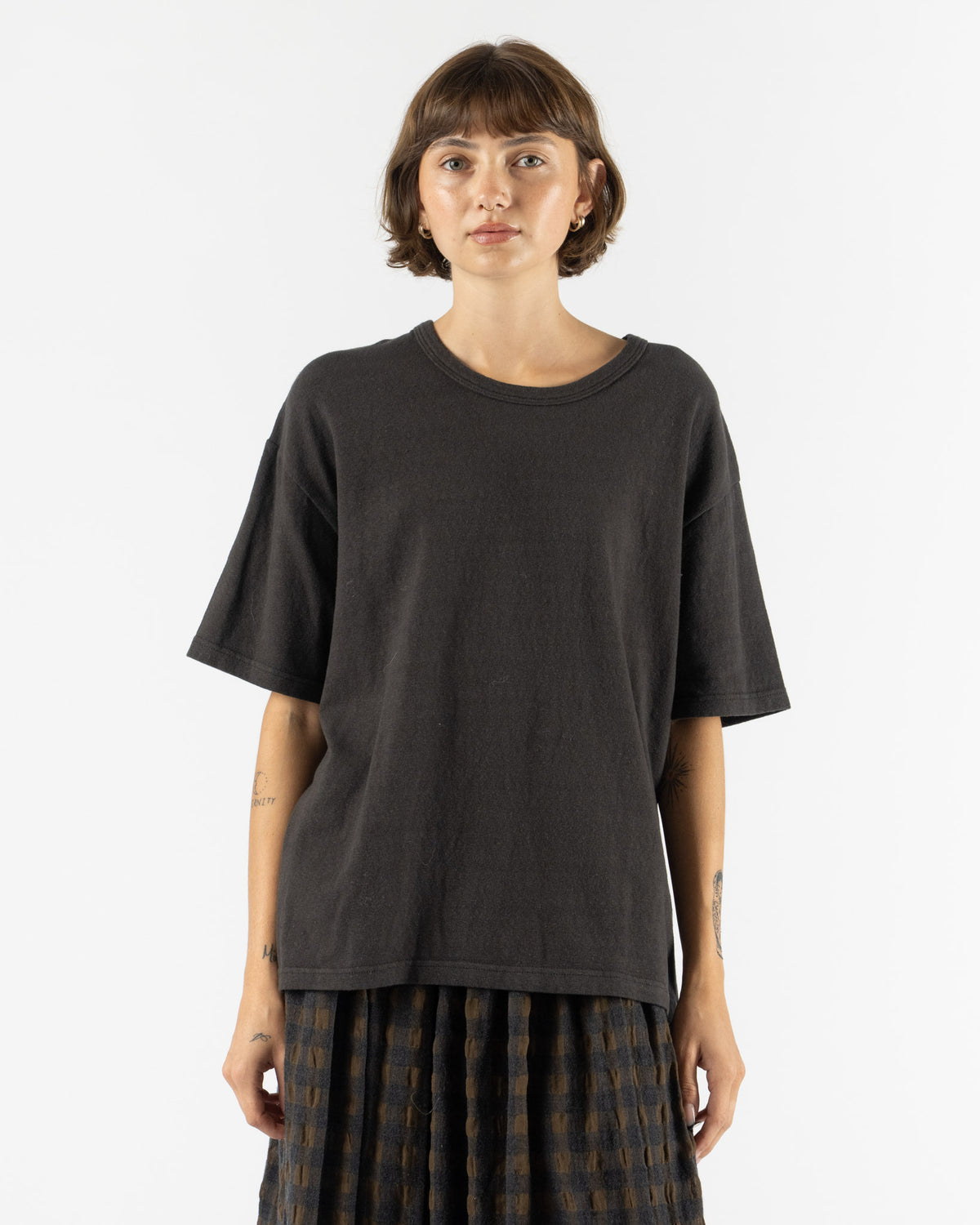 Ichi Antiquités Knit Organic T-Shirt in C Black